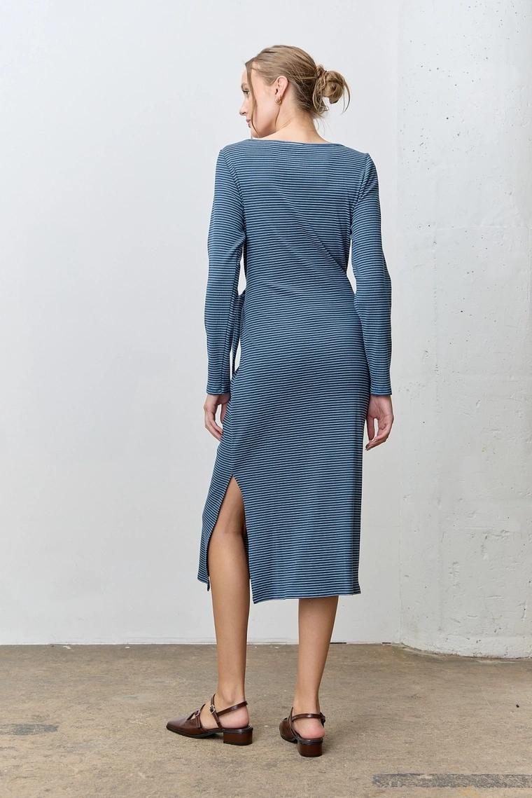 Blue and Ivory Striped Midi Dress