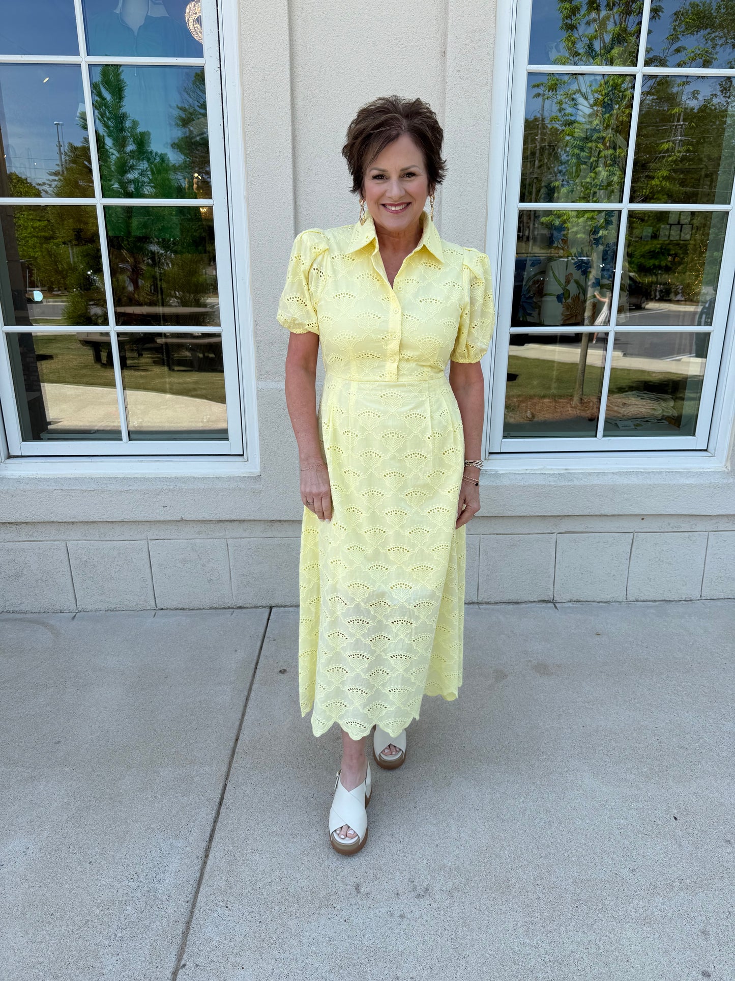 Lemon Eyelet Midi Dress