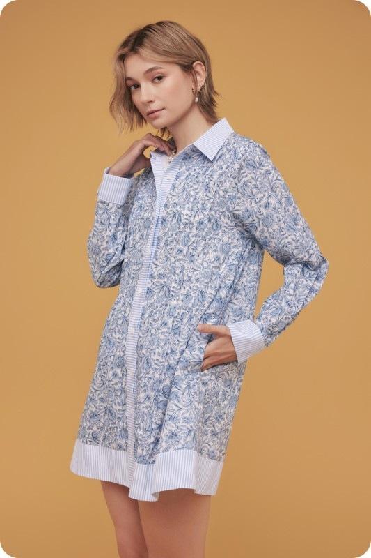 Blue Multi Contrast Striped Mini