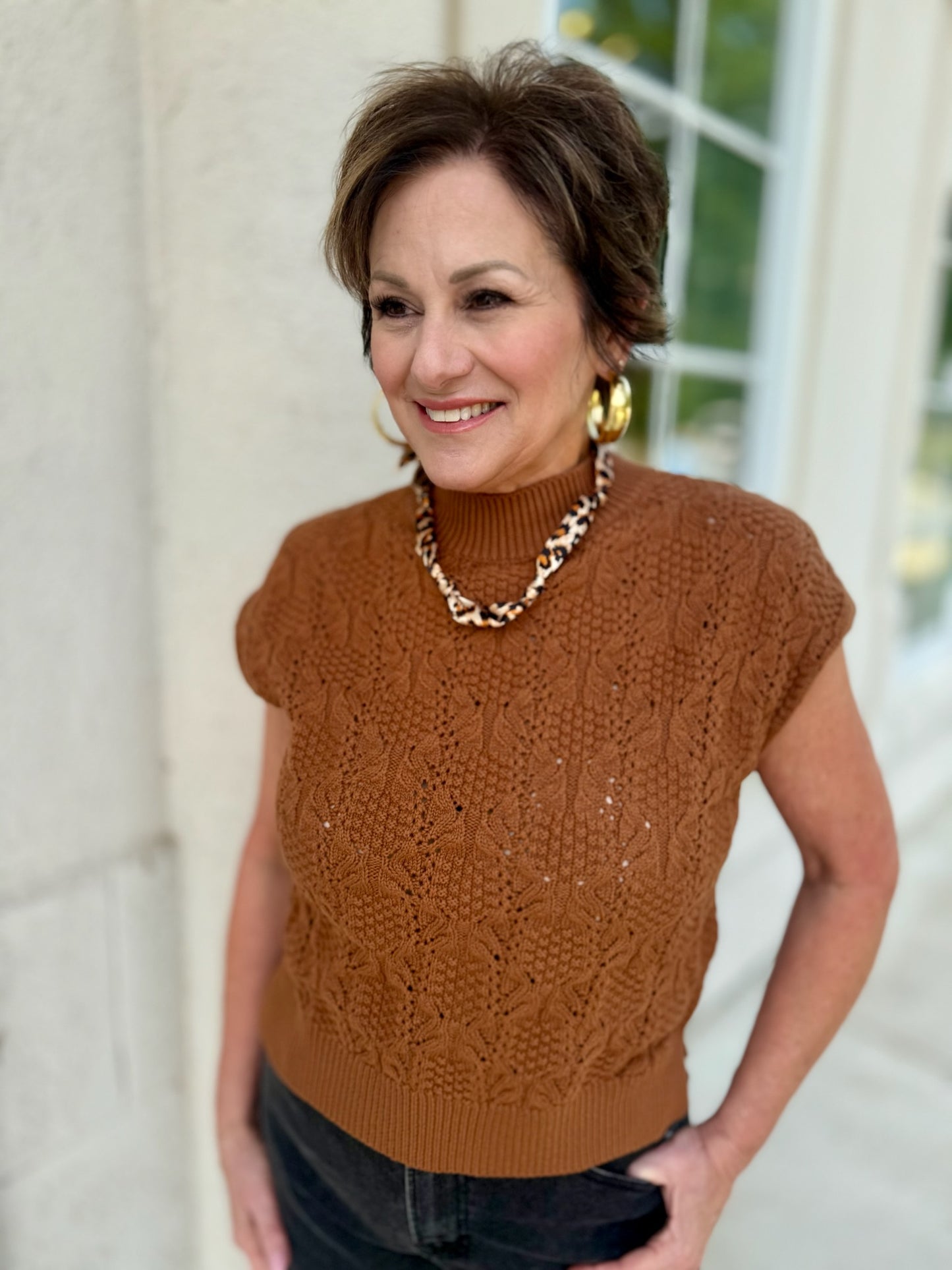 Cinnamon Cable Knit Mock Neck Sweater