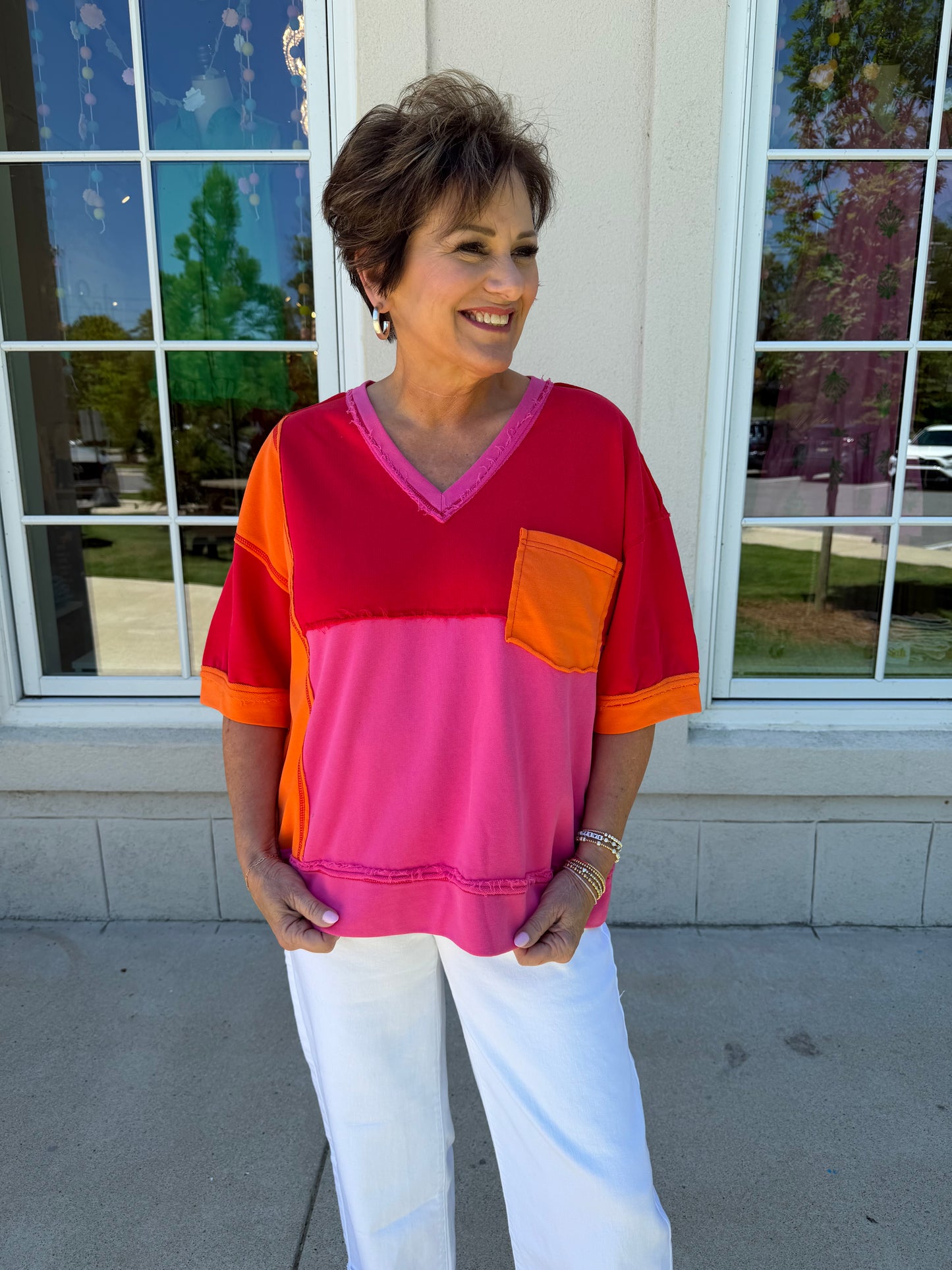 Red, Orange, and Hot Pink Casual Top