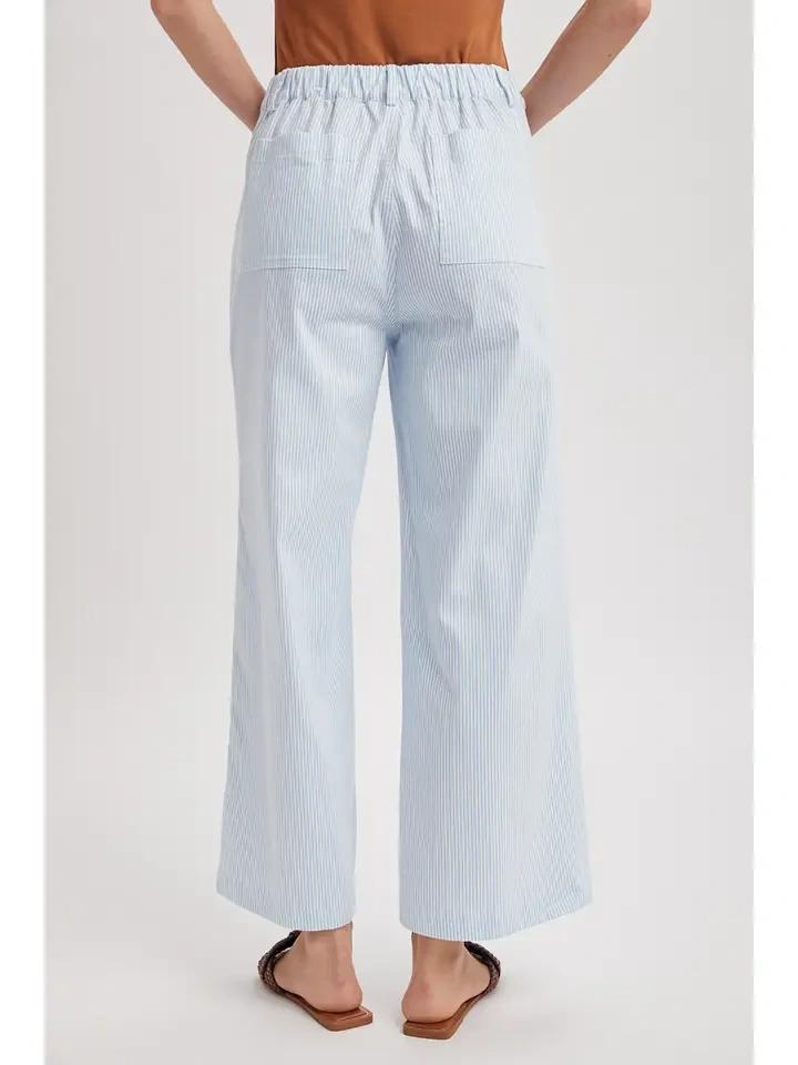 Sky and White Striped Wide Leg Pant