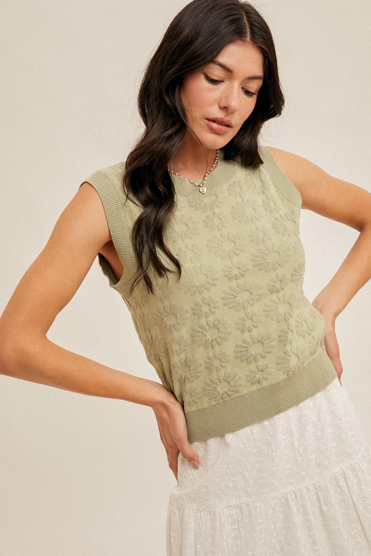 Sage Floral Sweater Knit Top