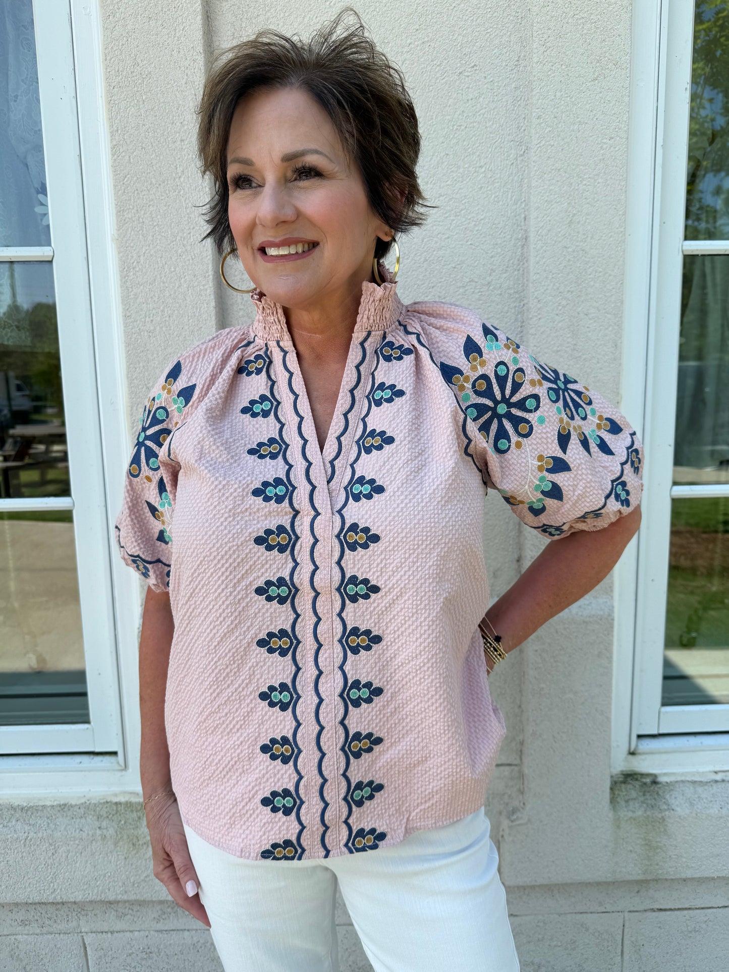 Mauve Embroidered Textured Top