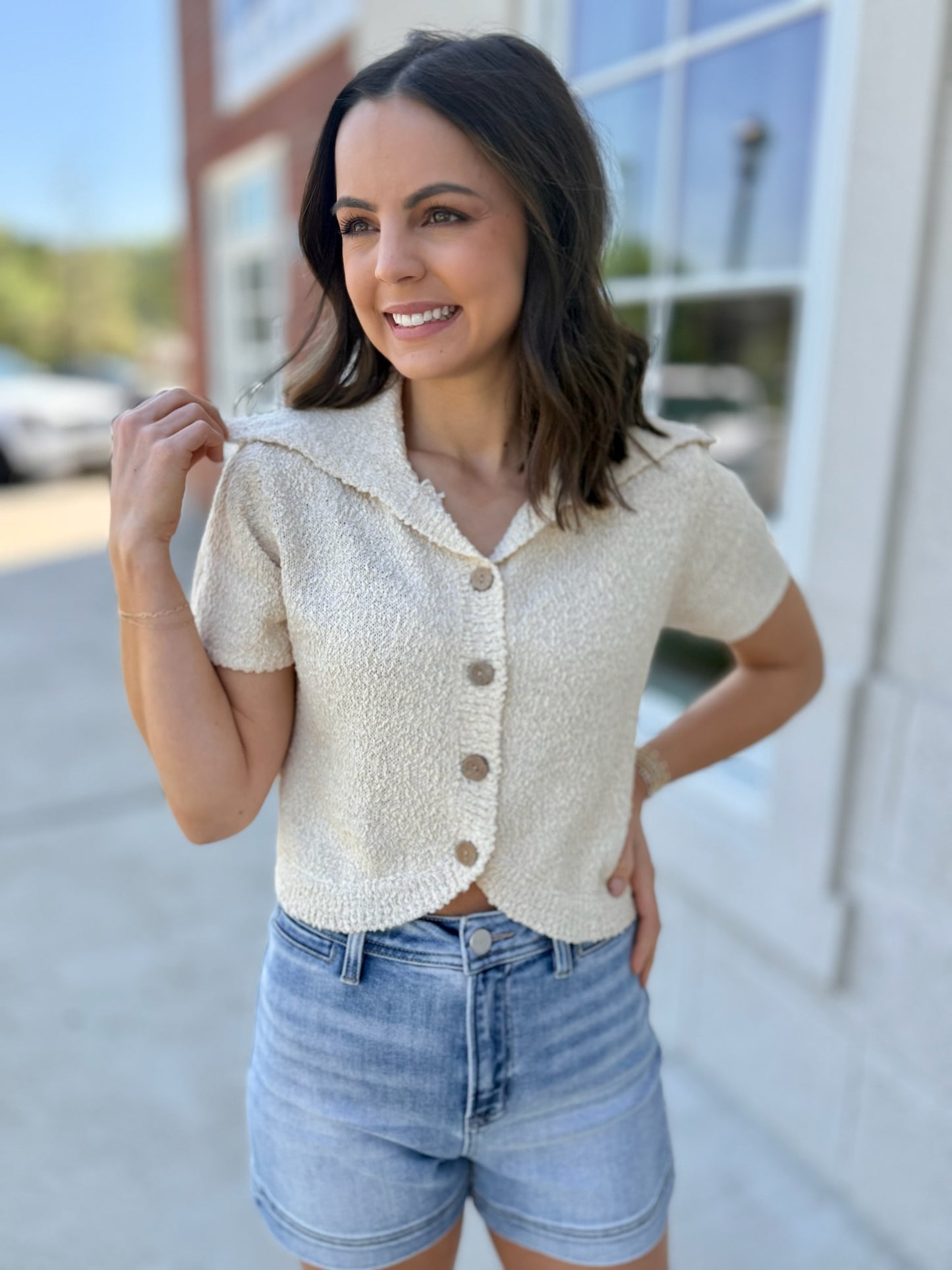 Natural Textured Short Cardigan