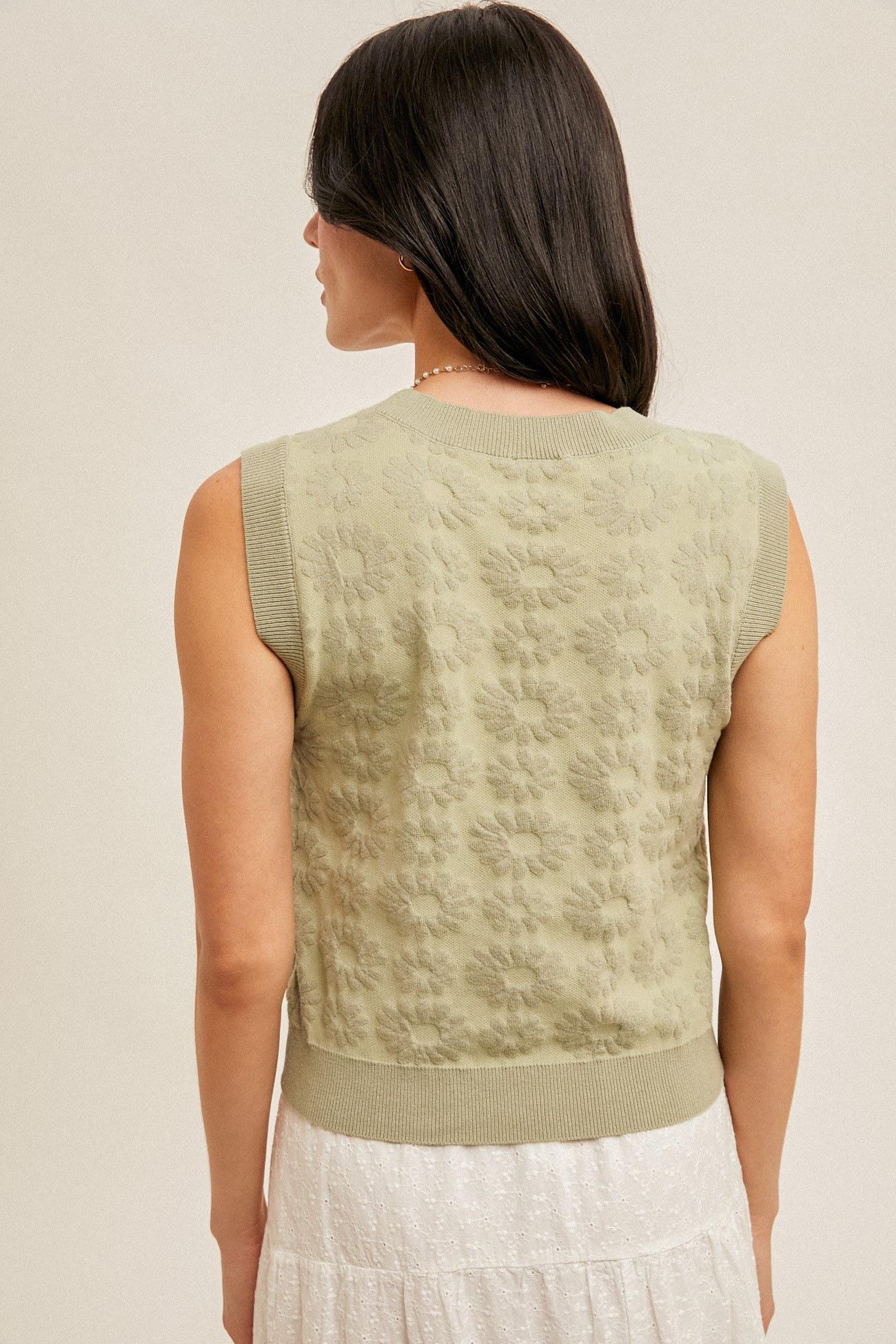 Sage Floral Sweater Knit Top