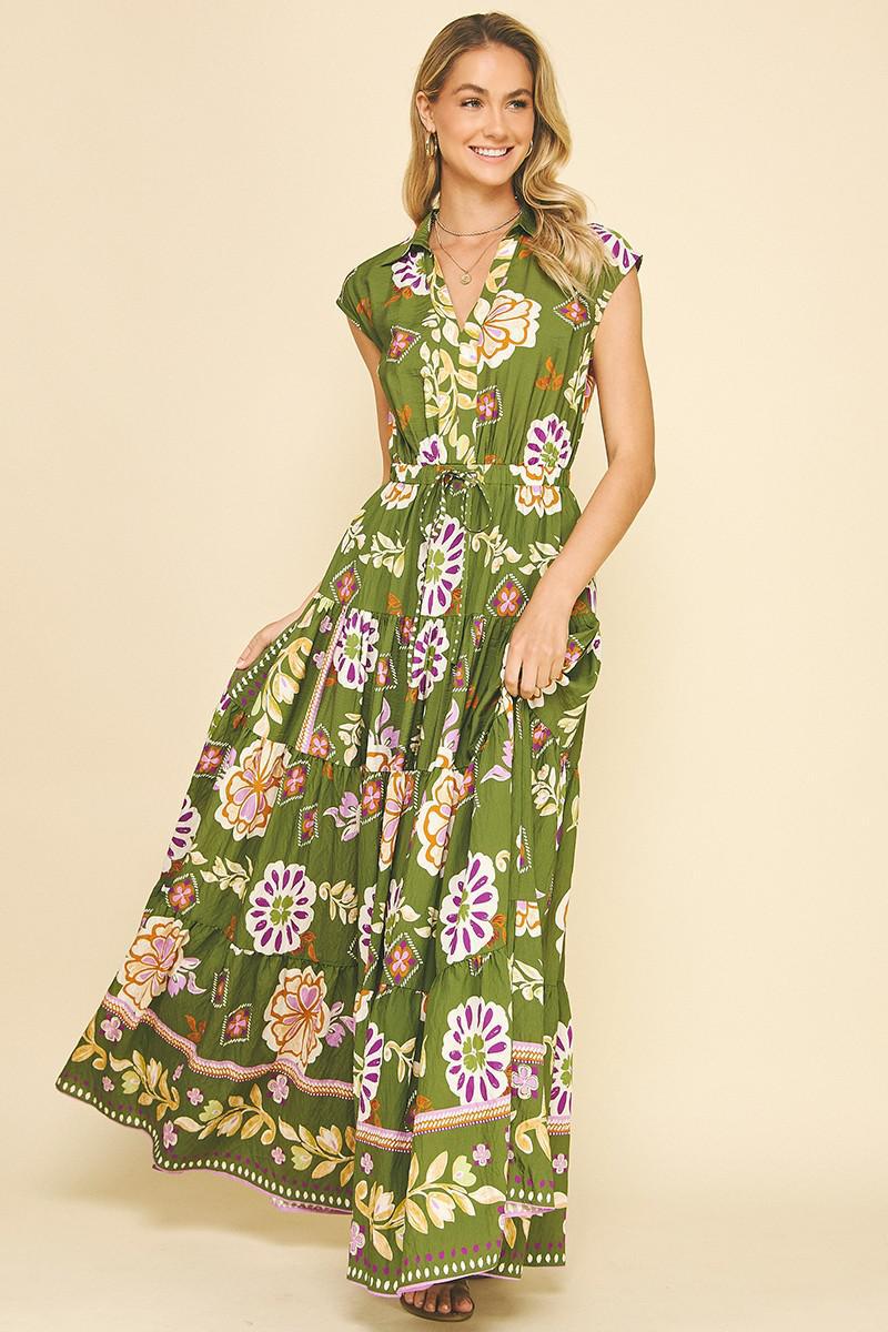 Olive Floral Tiered Maxi