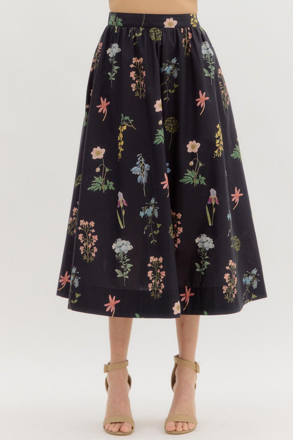 Black Floral Two Piece Midi Set
