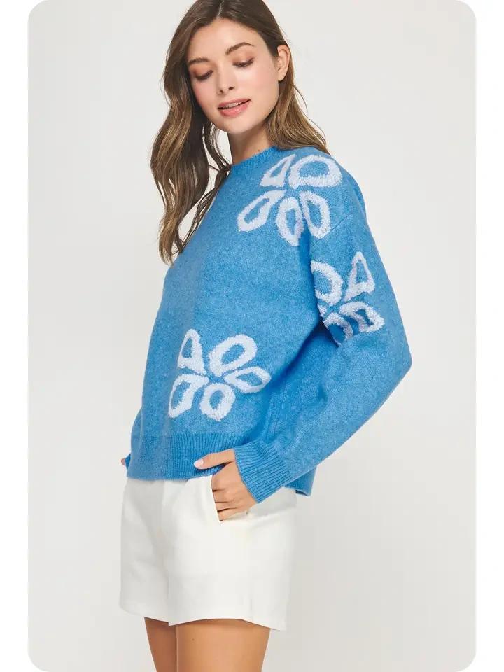 Blue and Air Blue Embroidered Sweater