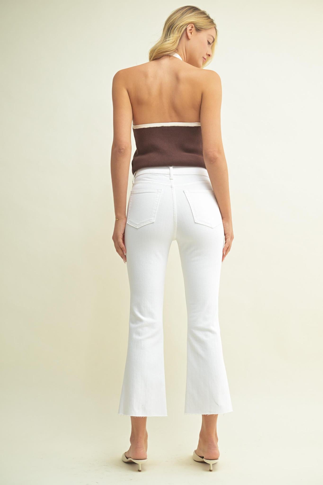 White Cropped Kick Flare