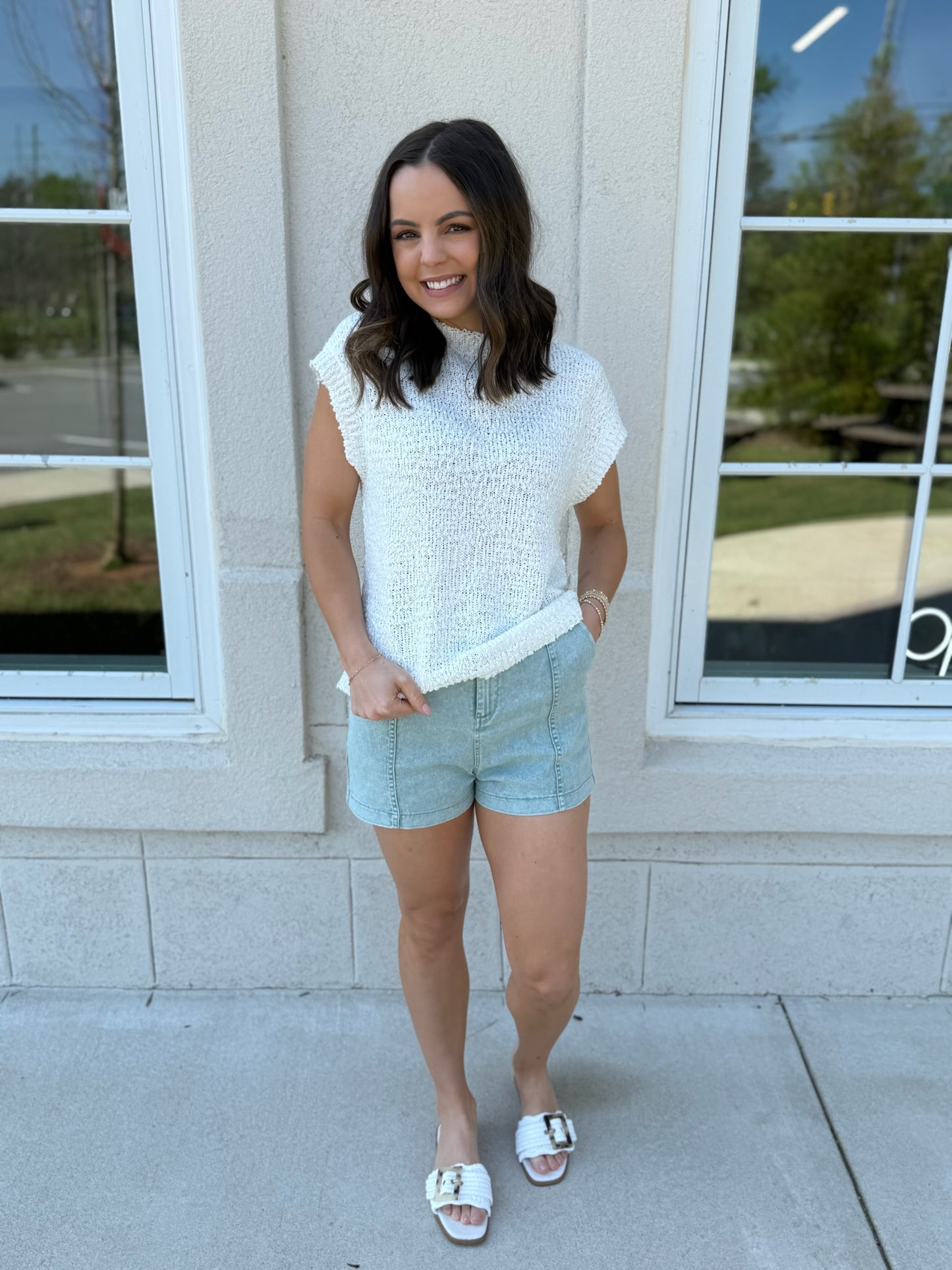 White Loose Knit Sweater Tee