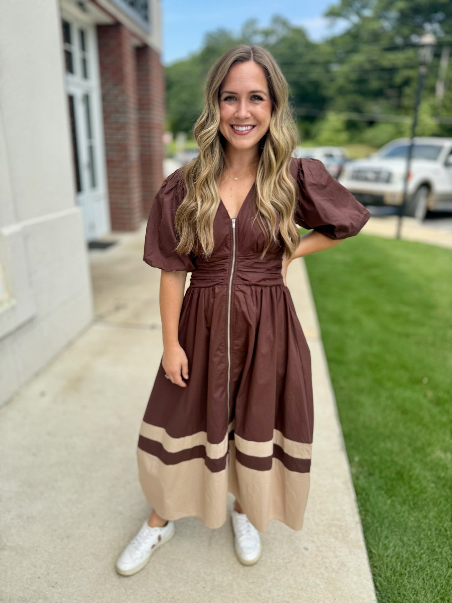 Brown Color Block Midi