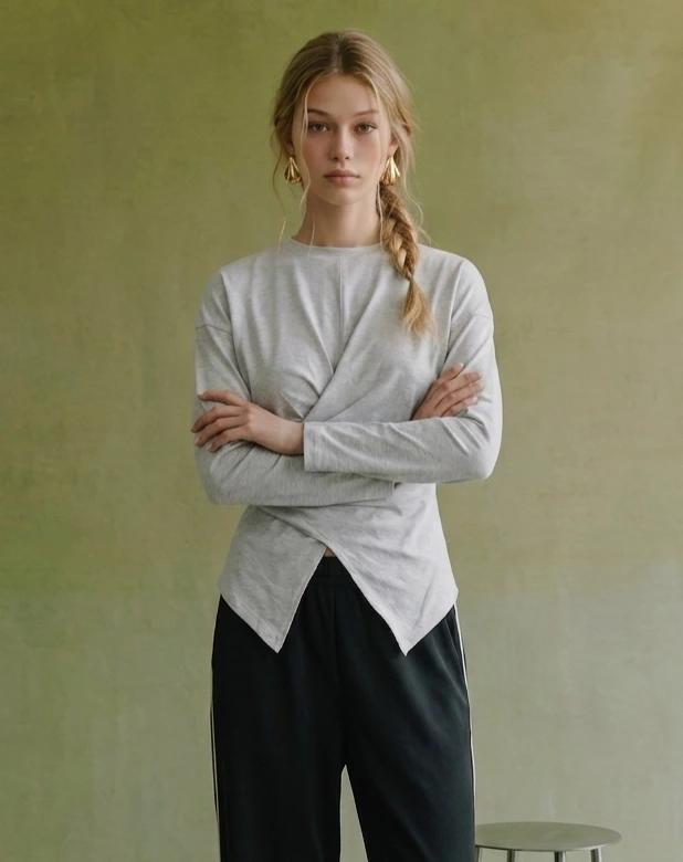 Marl Grey Pleated and Twisted Top