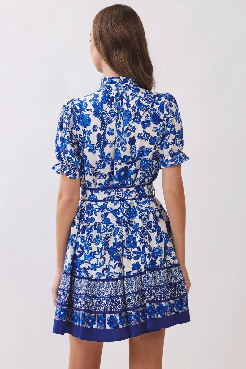 Royal Blue and White Floral Print Dress