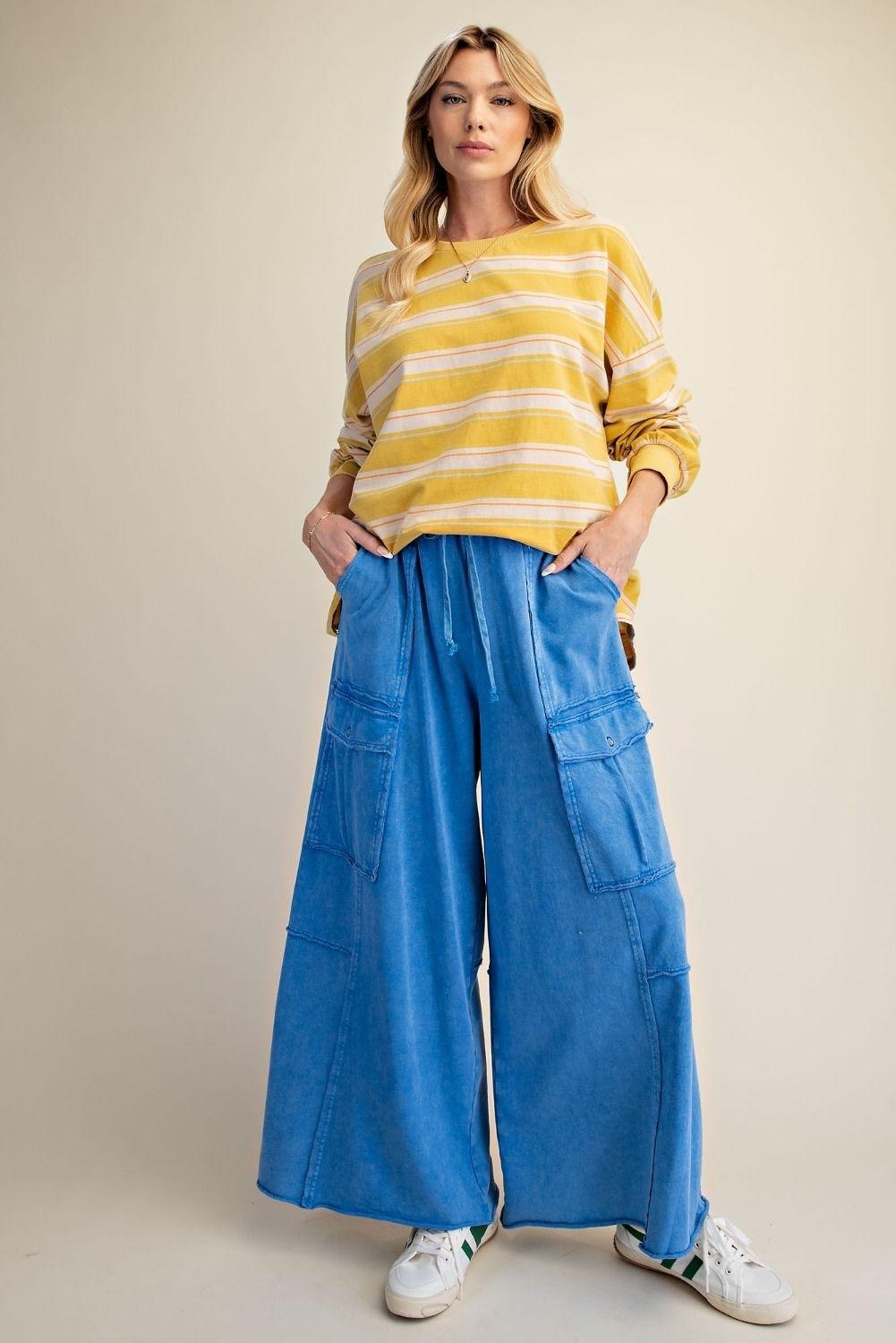 Cadet Blue Washed Terry Cargo Pants