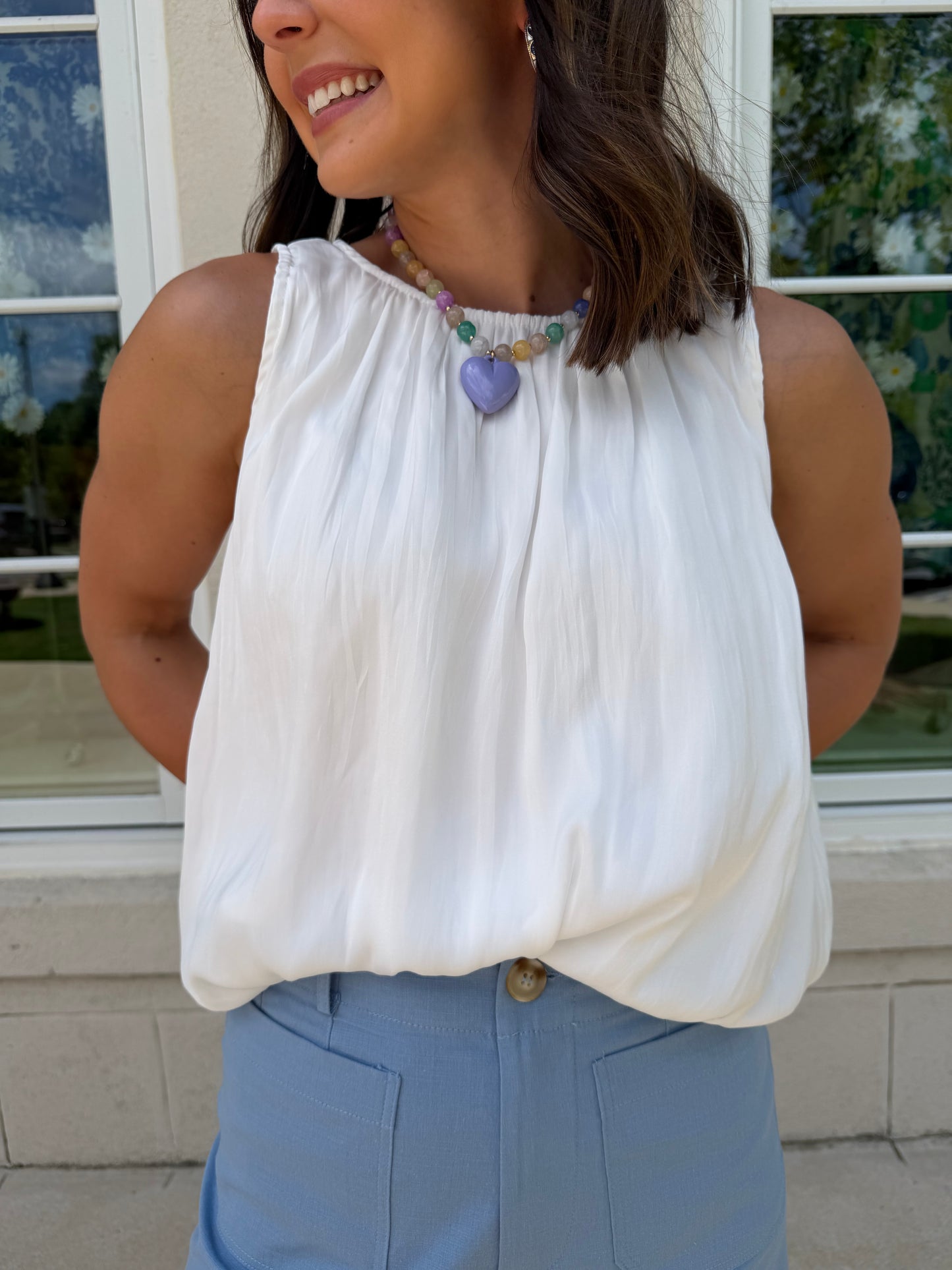 White Crinkled Gathered Blouse