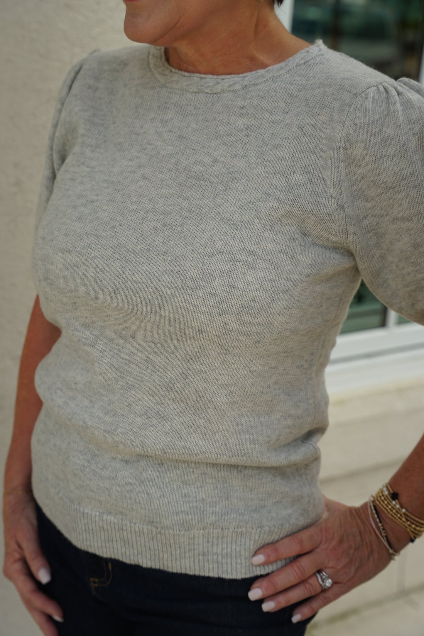 Heather Grey Braided Neck Sweater