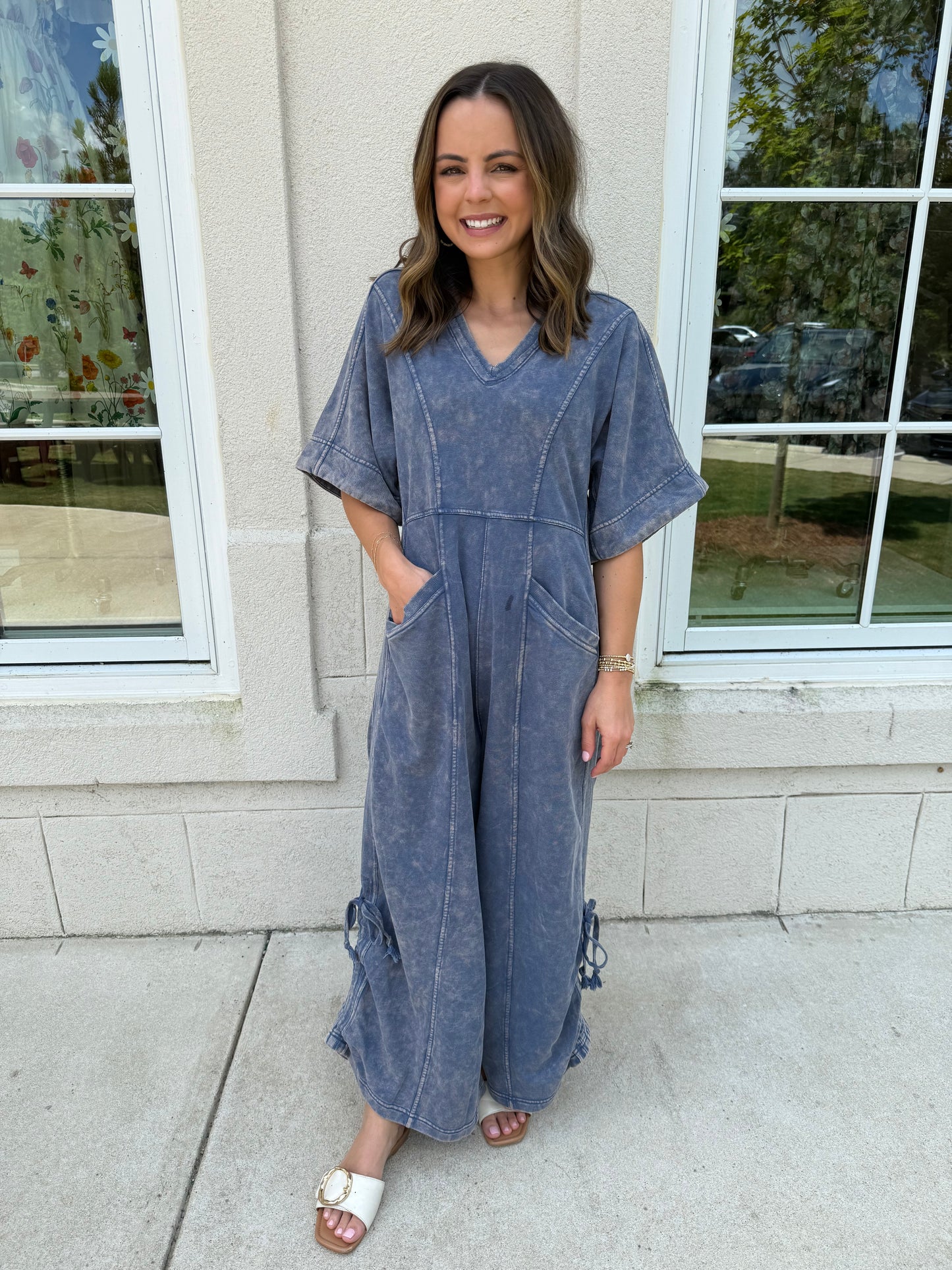 Denim Blue V-Neck Jumpsuit