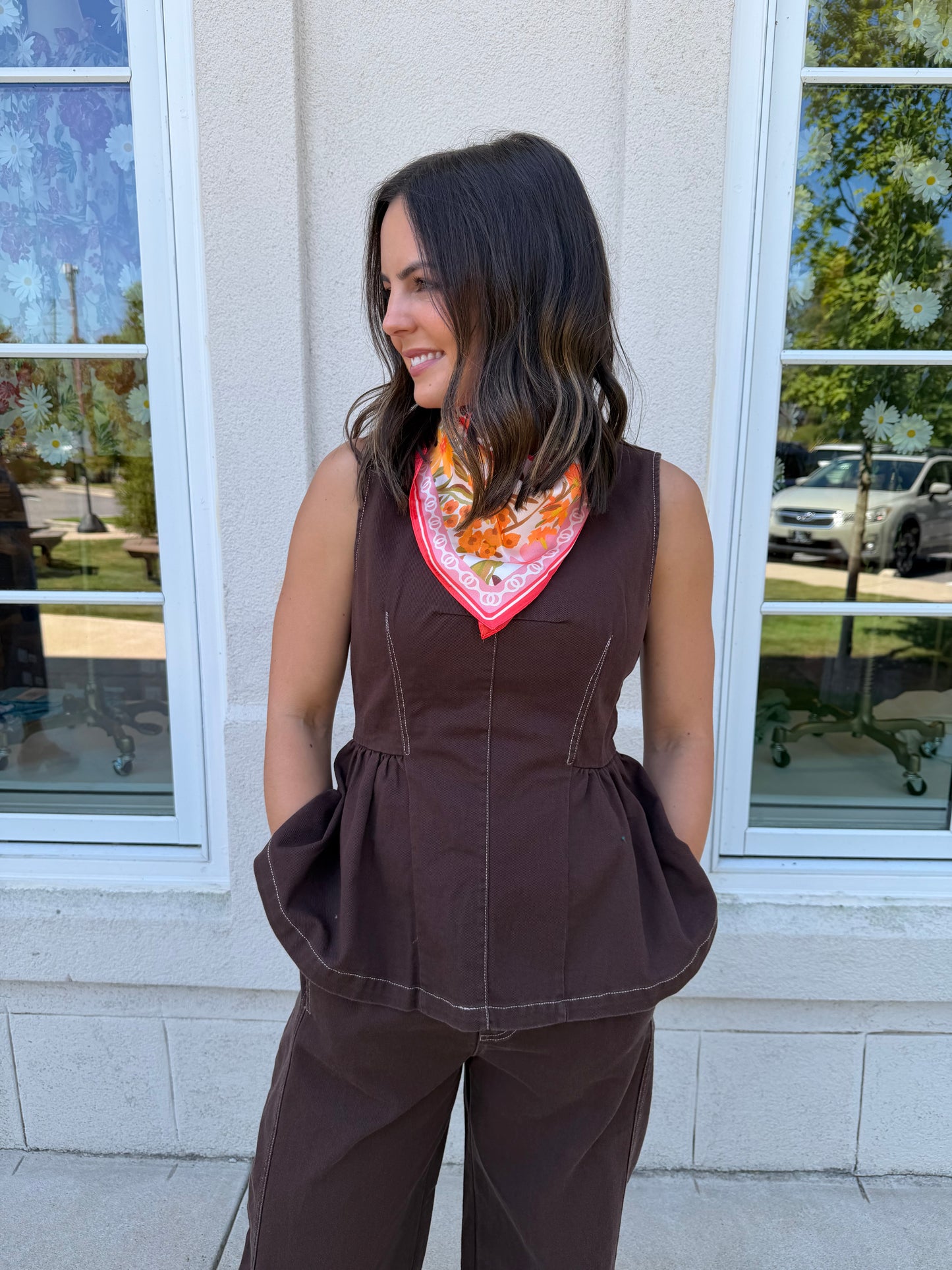 Oak Brown Mineral Washed Peplum Top