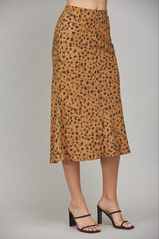 Camel and Black Animal Print Midi Skirt