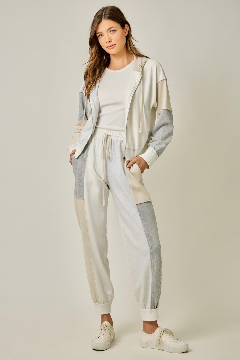 Oatmeal Color Blocked Zip-Up Set