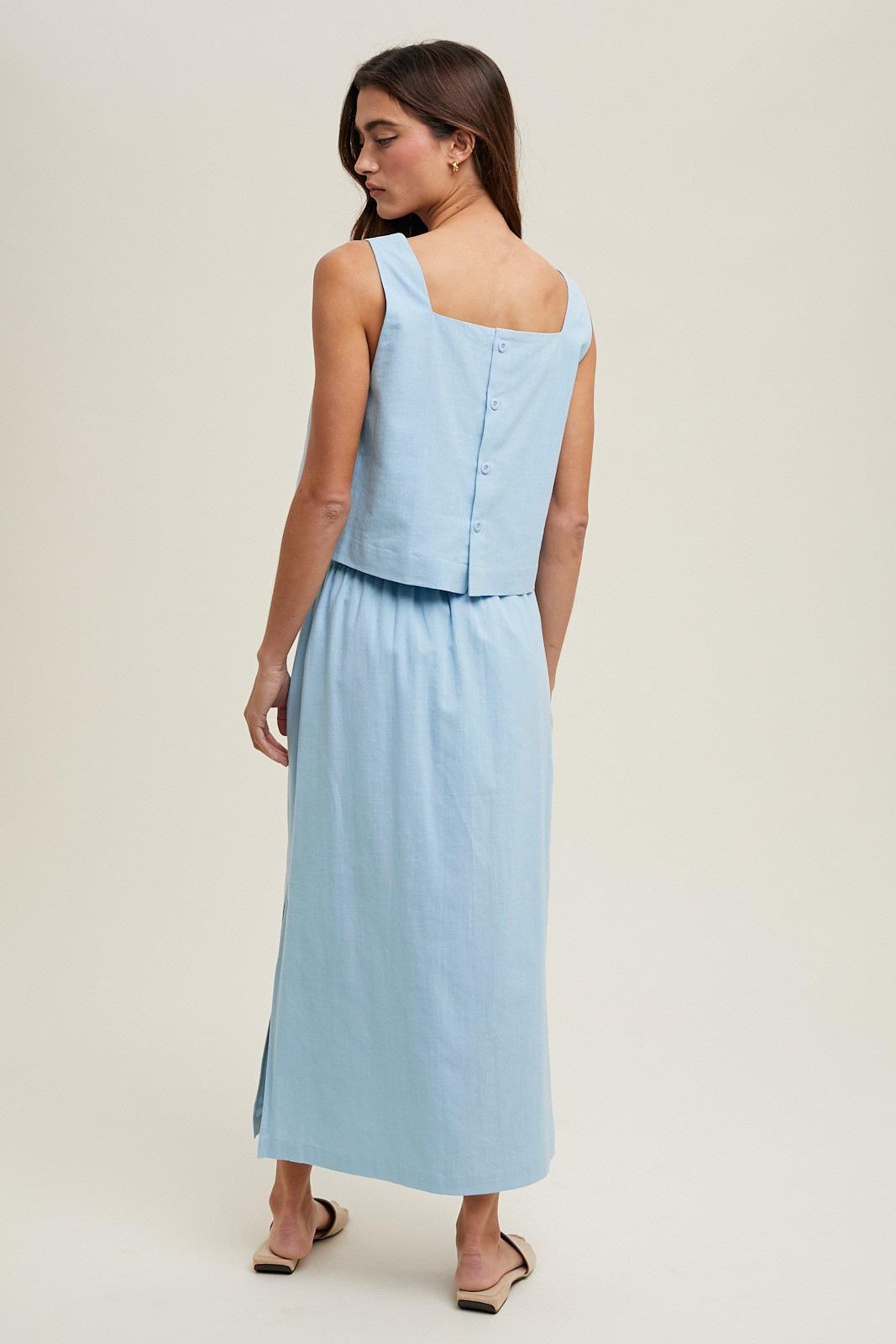 Sky Square Neck and Tank Skirt Set