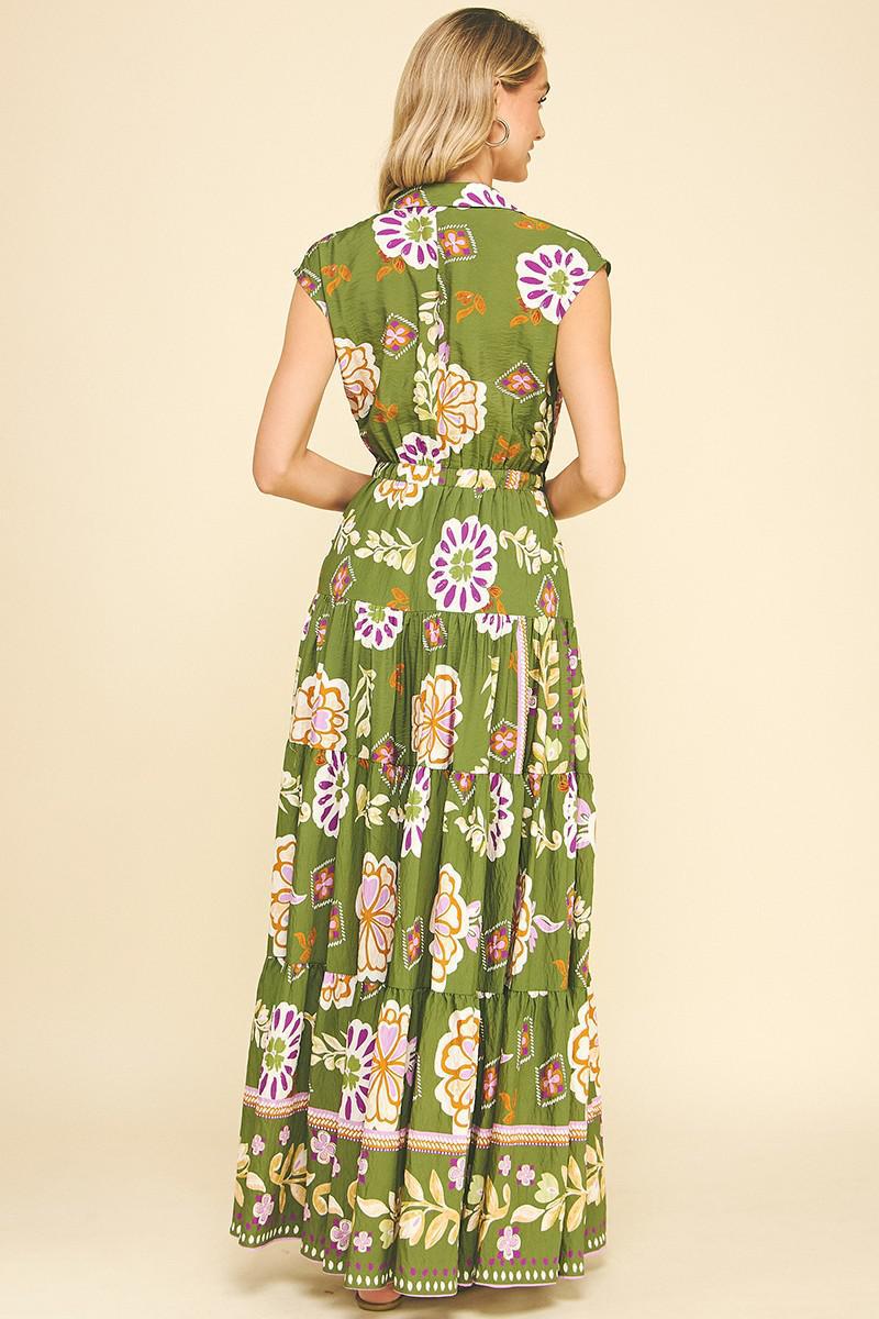 Olive Floral Tiered Maxi