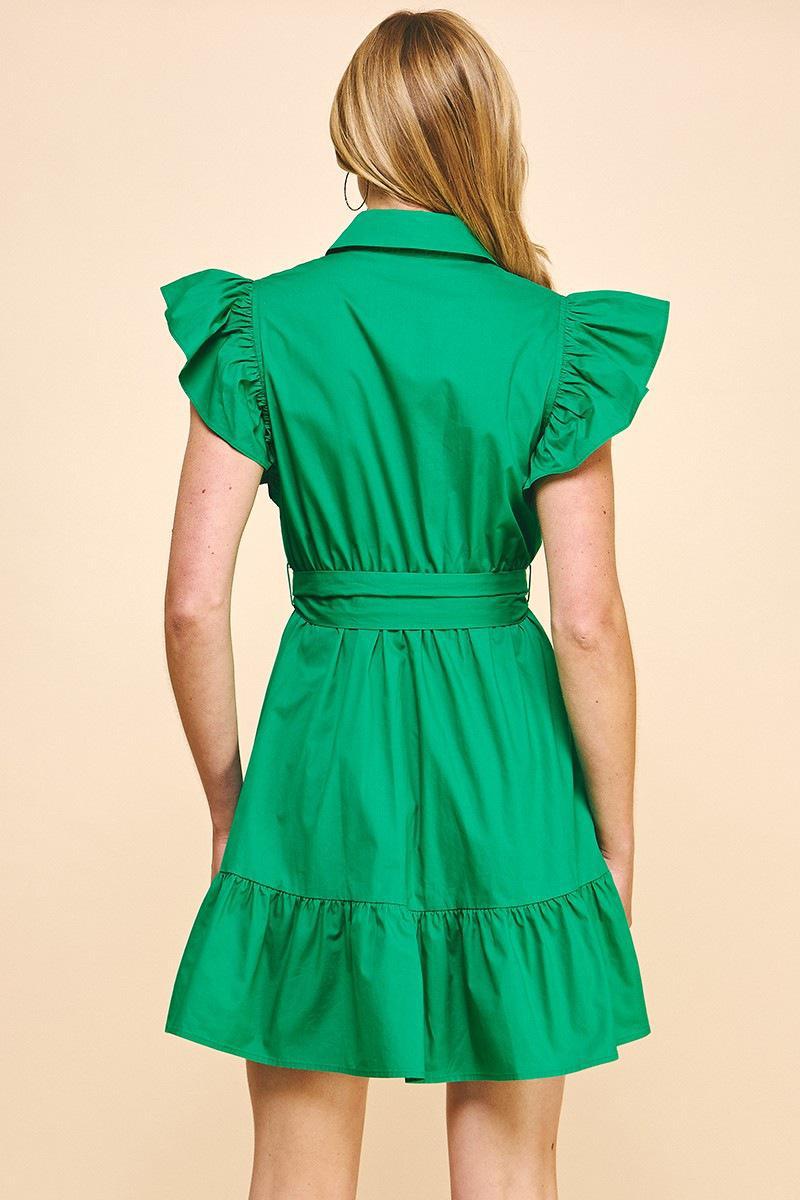 Kelly Green Belted Button Down Mini