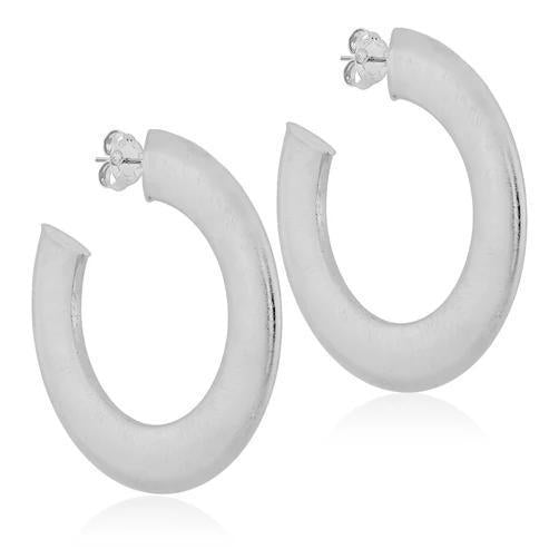 Brushed Silver Plated Irene Hoops