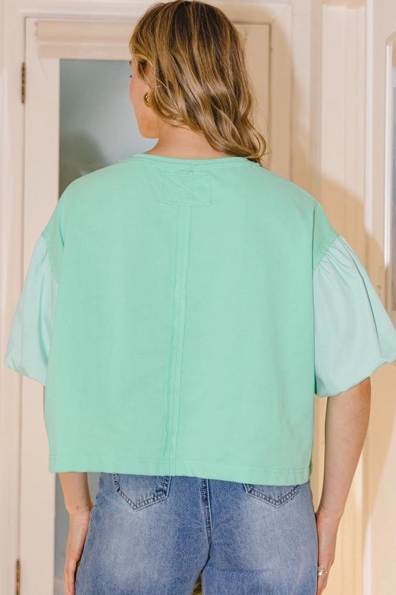 Mint Flower Embroidered Knit Top