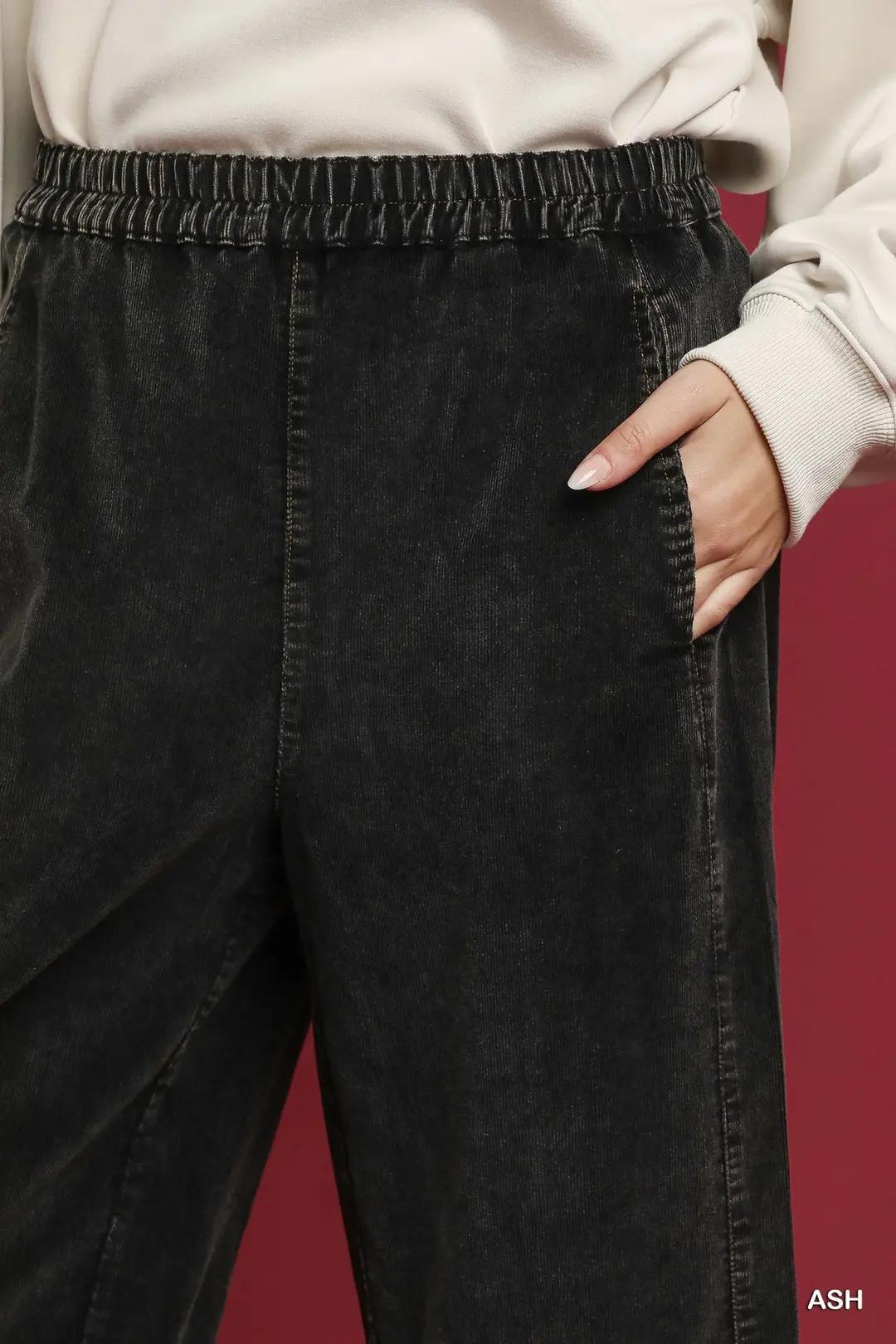 Ash Washed Wide Leg Corduroy Pants