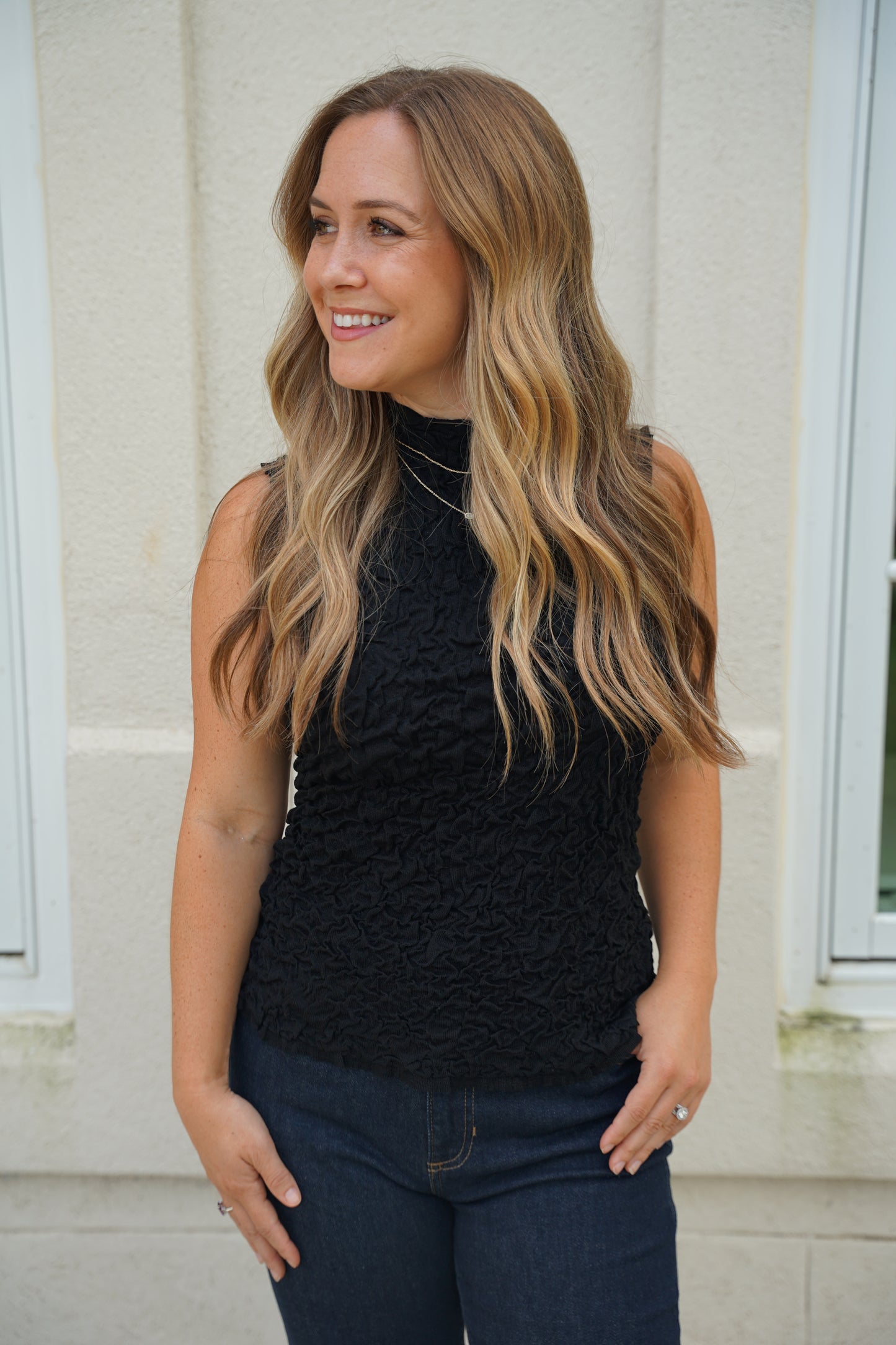 Black Wrinkled Sweater Top
