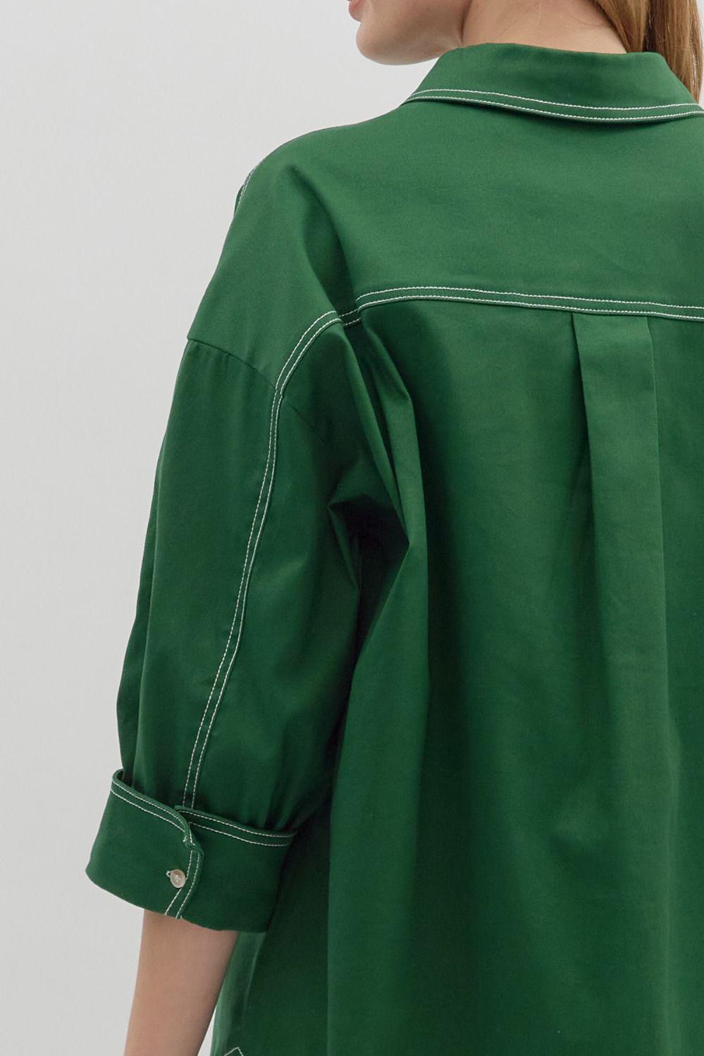 Green Exposed Stitch Shirt Dress