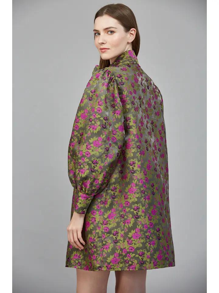 Moss Green and Purple Jacquard Dress