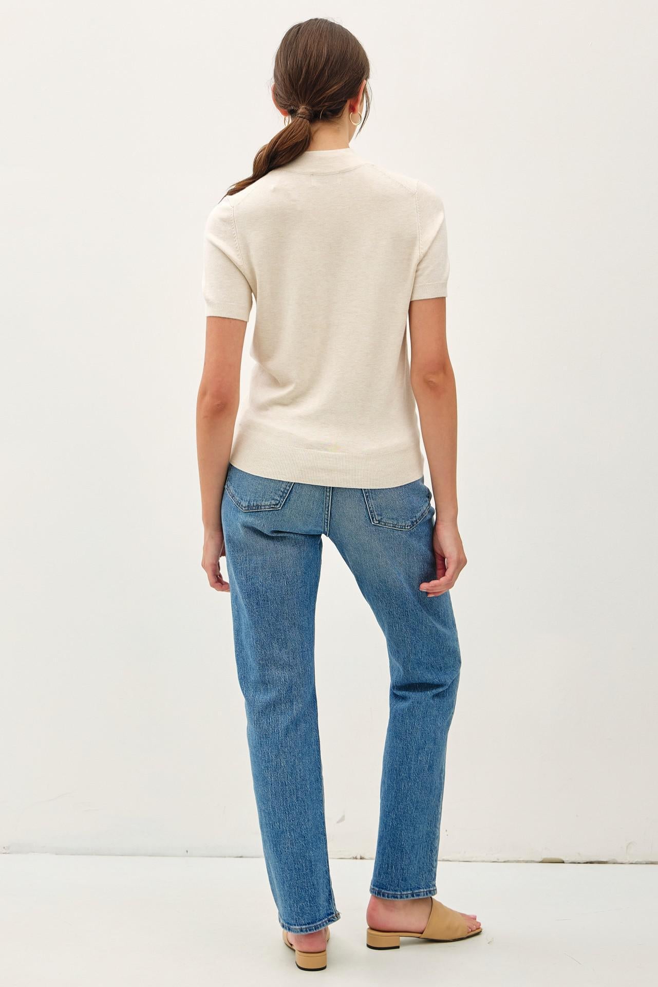 Oatmeal Mockneck Knit Sweater