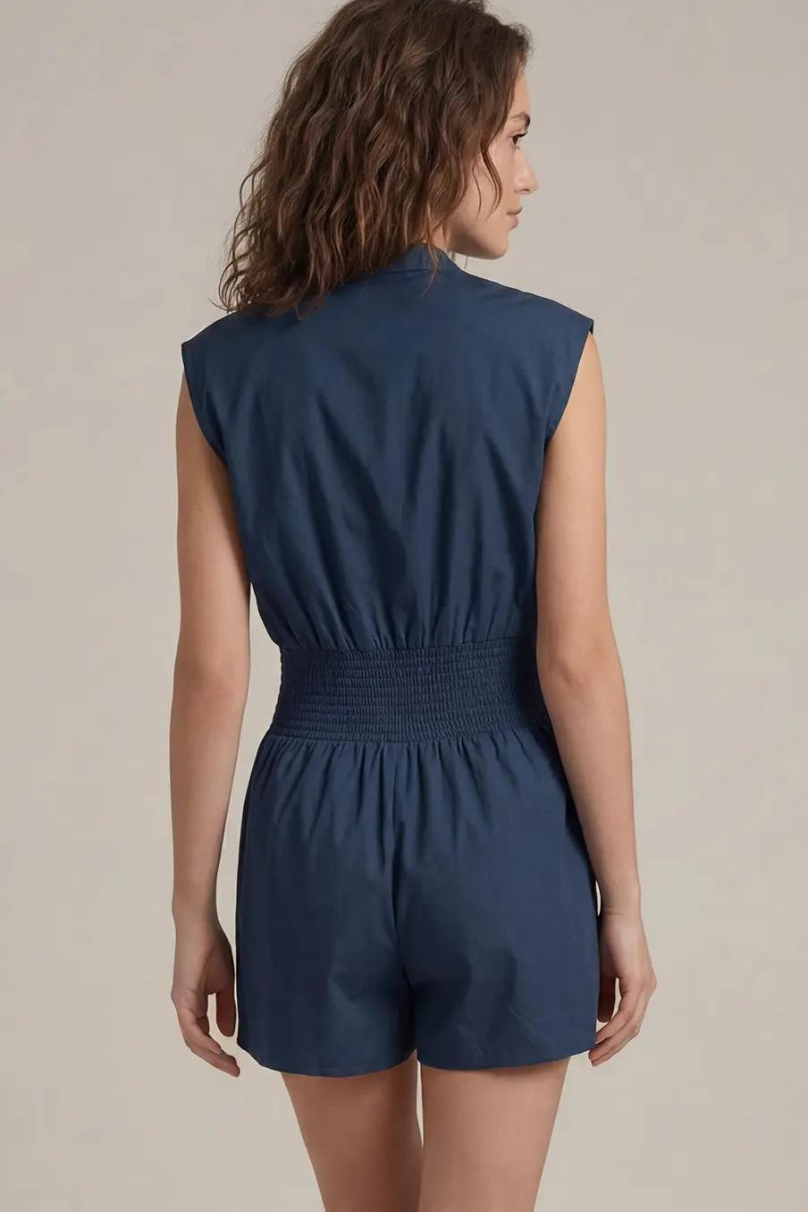 Navy Zipper Front Romper