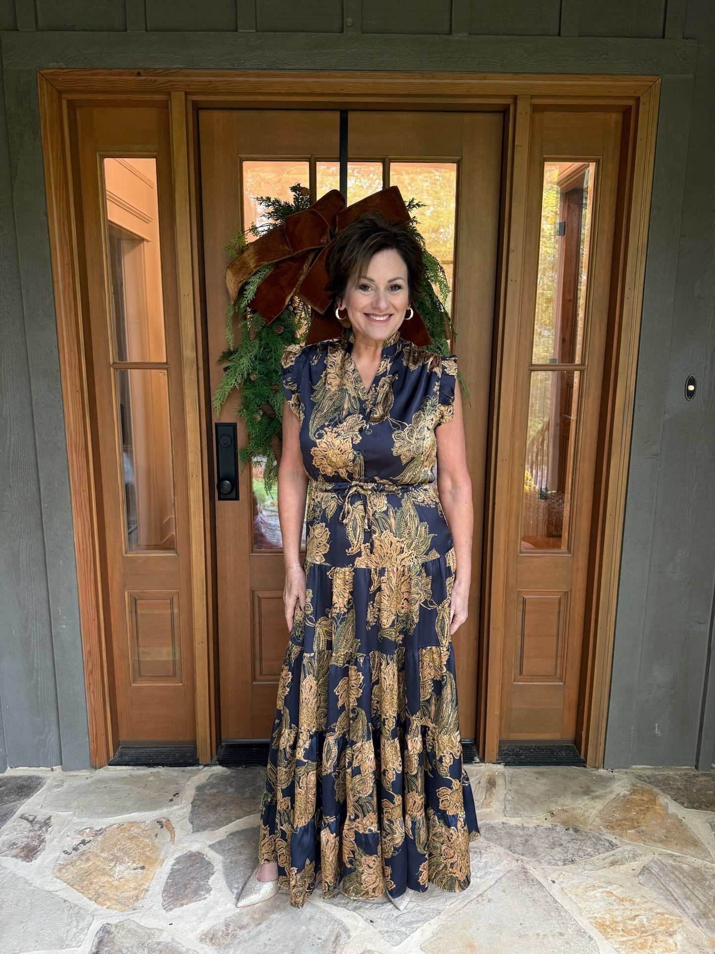 Ink Multi Floral Print Tiered Maxi