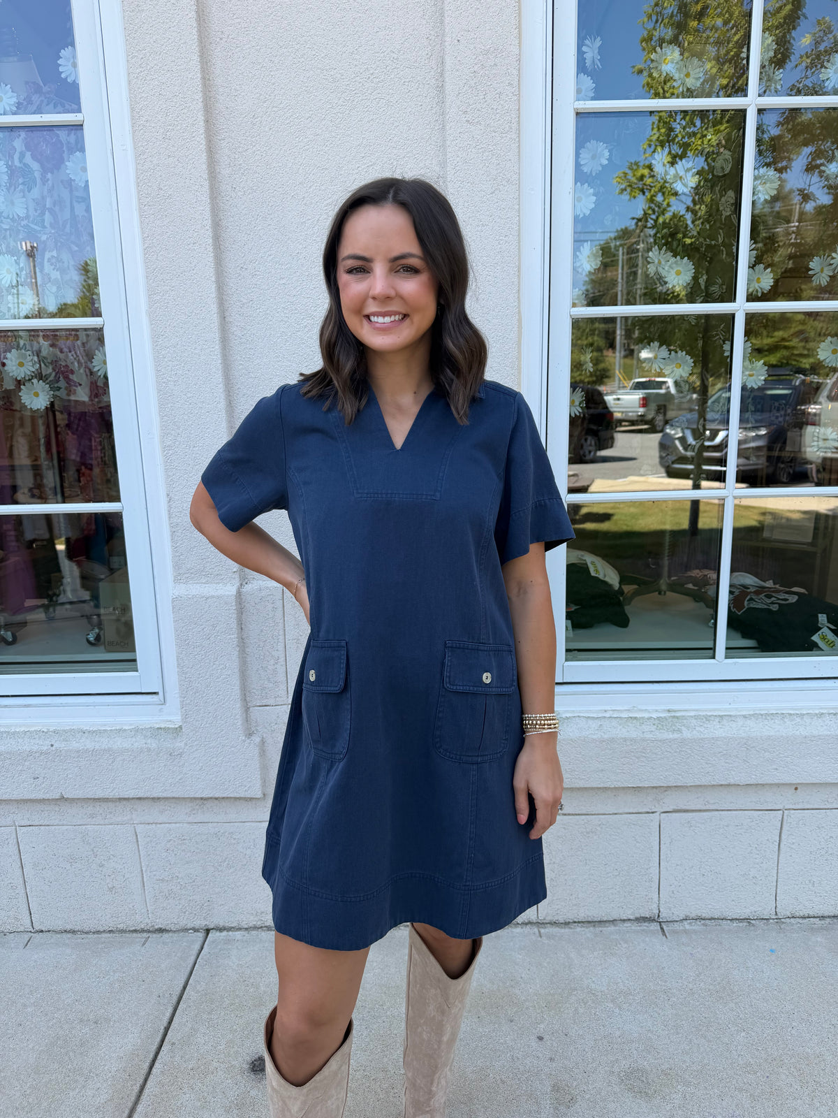 Navy Garment Washed Shift Dress