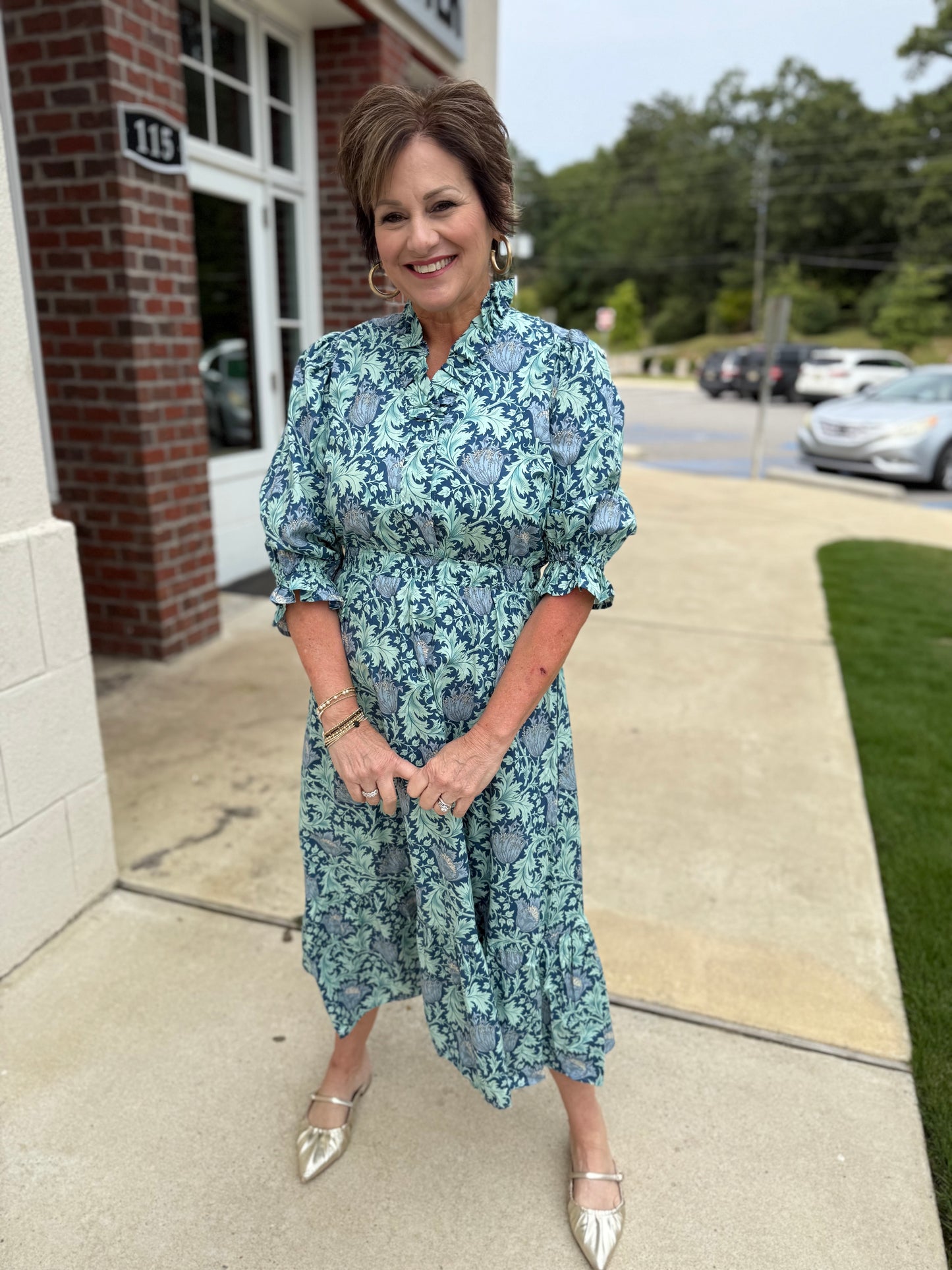 Navy Mix Print Midi