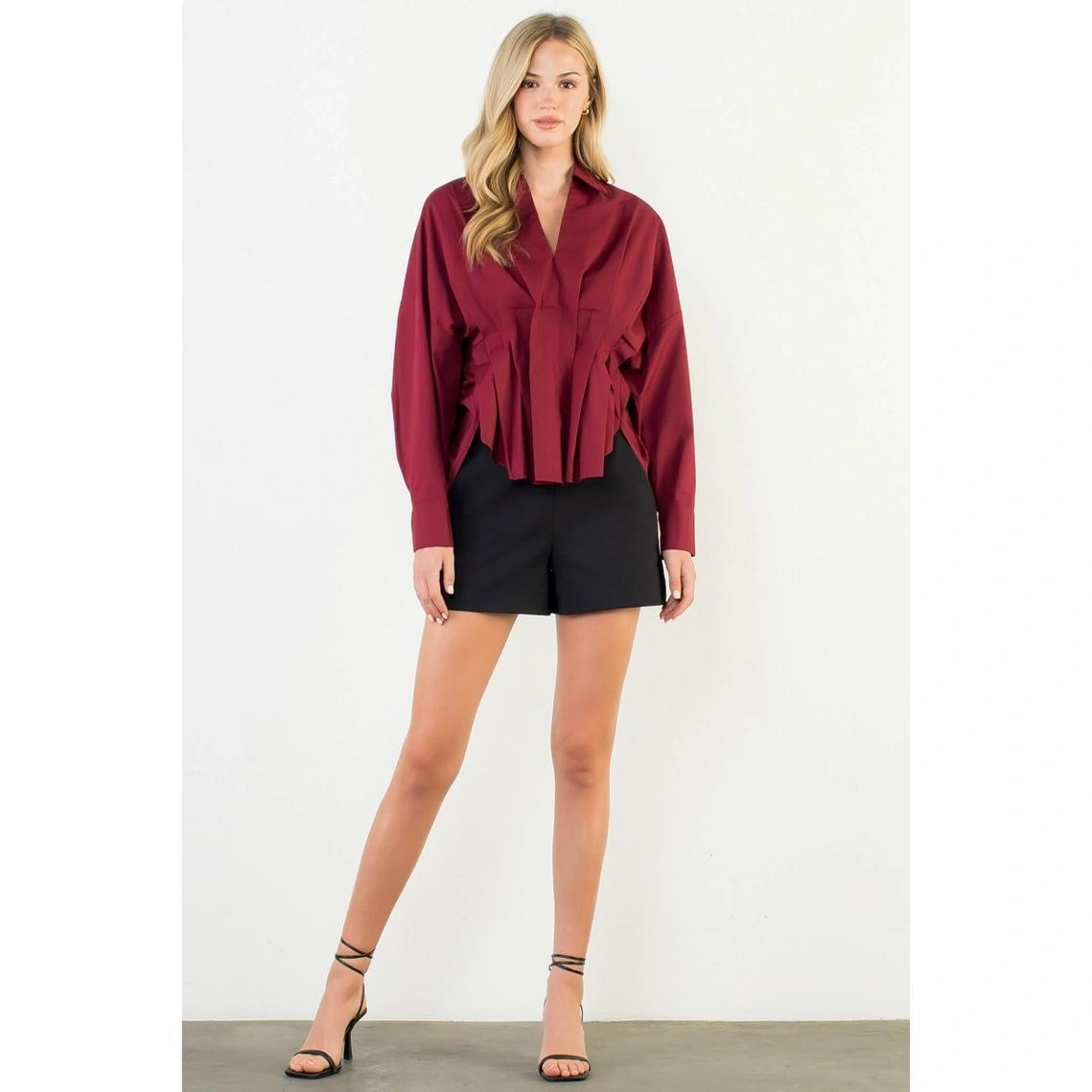 Deep Red Collared V-Neck Top
