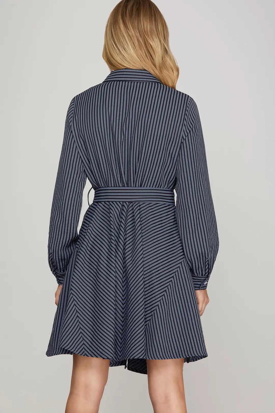 Navy Striped Mini Dress