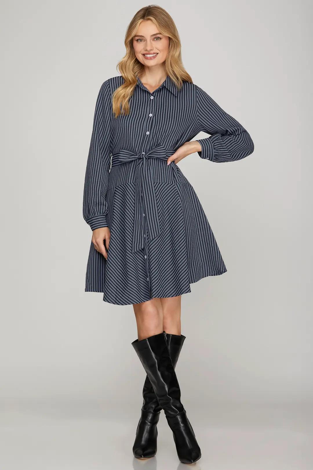 Navy Striped Mini Dress