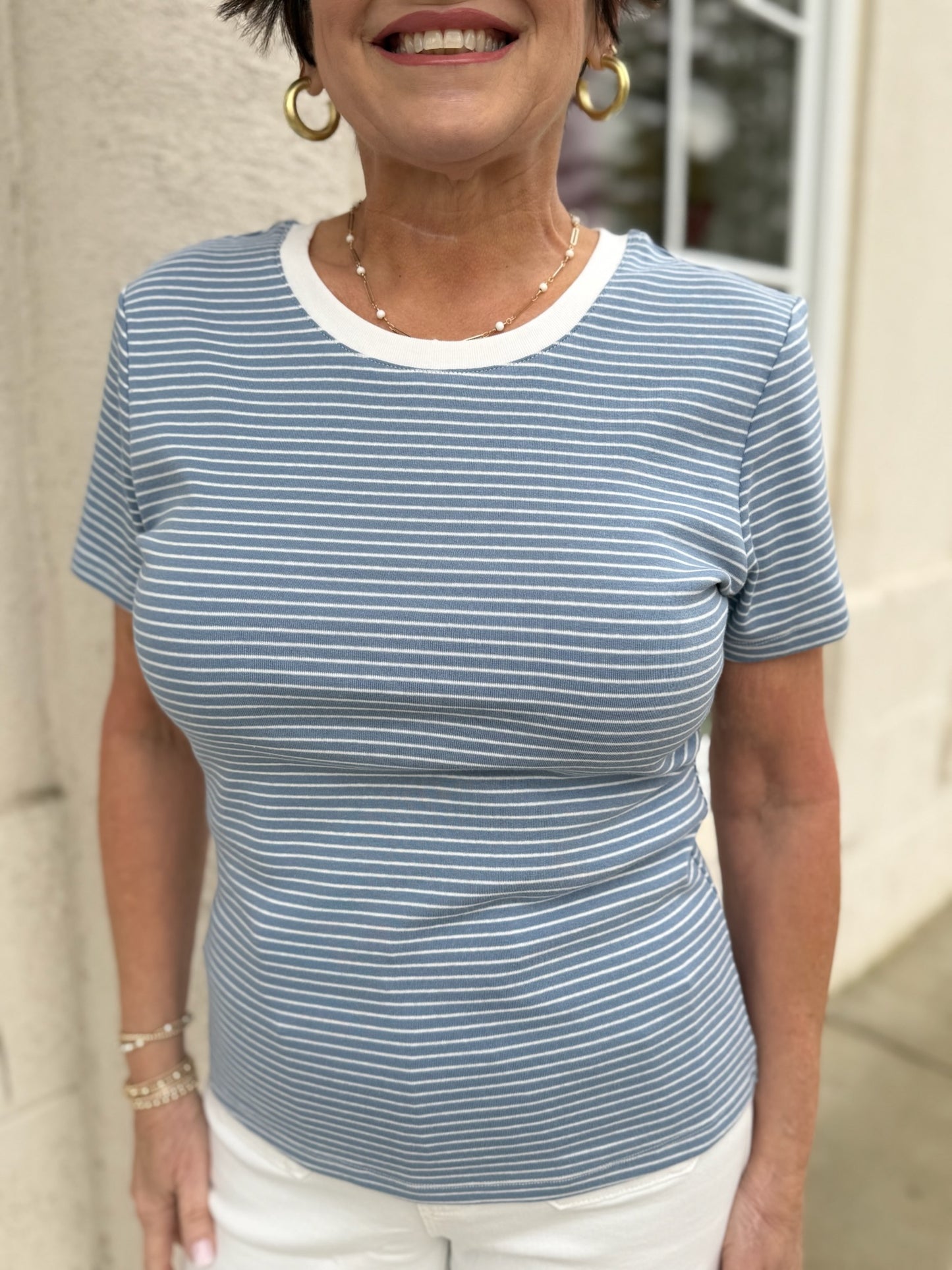 Sky and White Basic Tee