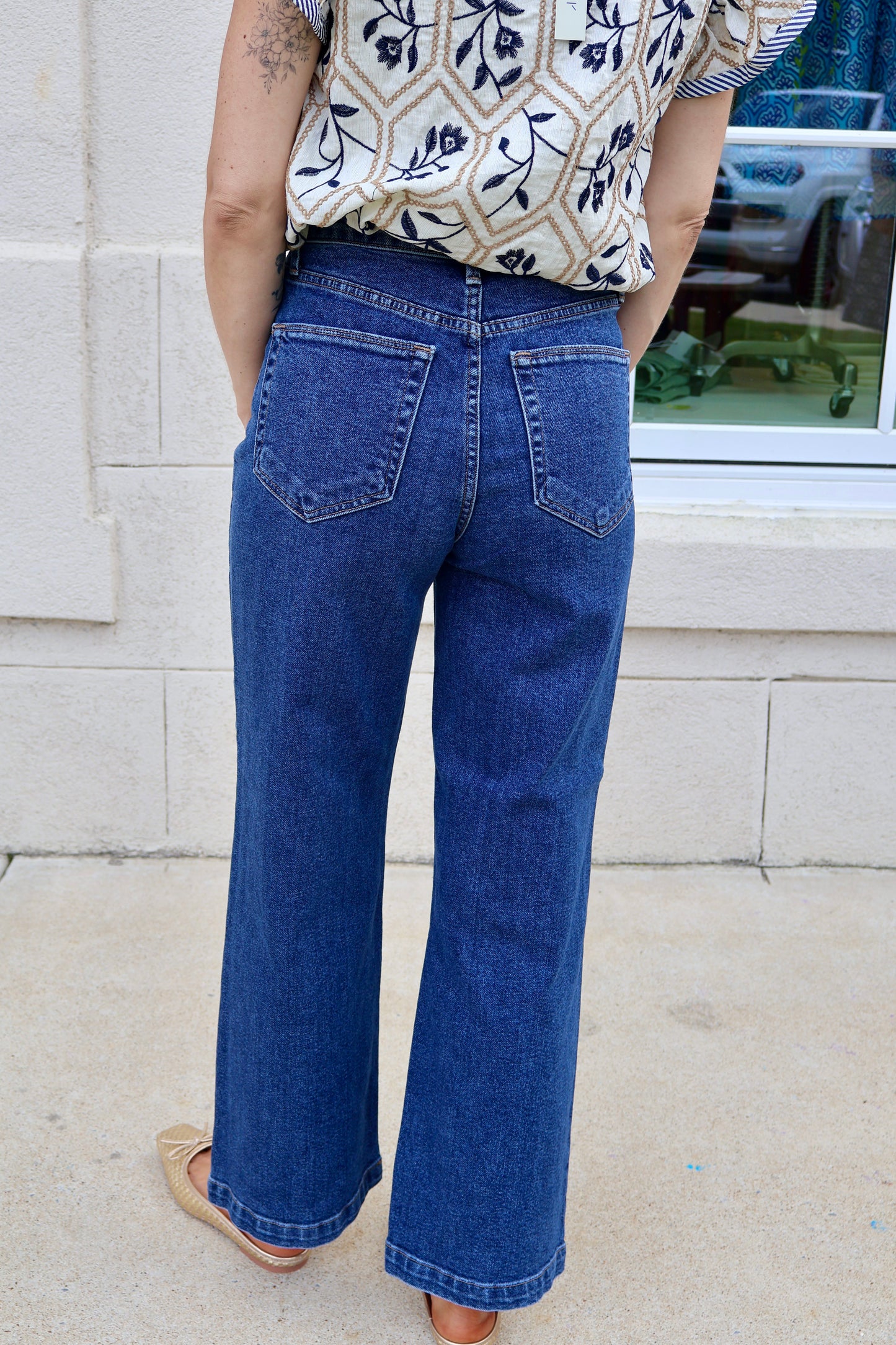 Dark Denim Patch Pocket Wide Leg