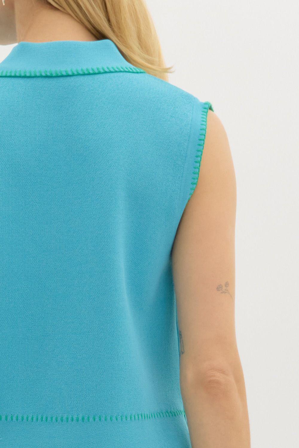 Blue and Lime Knit Pullover Top