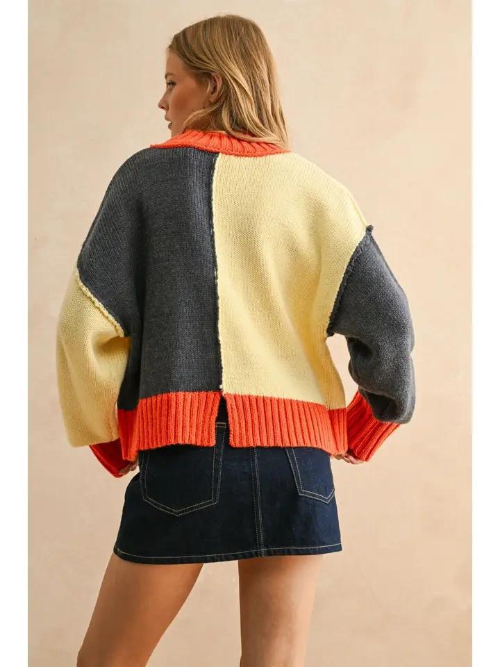 Banana and Navy Color Block Sweater