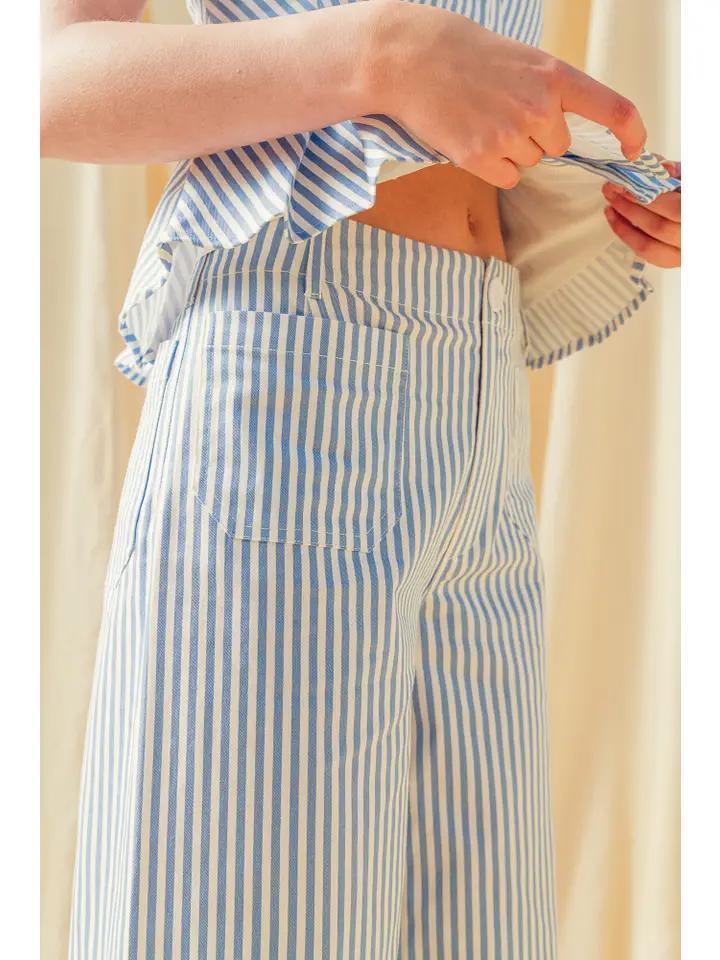 Blue Striped Pants with Front Pockets