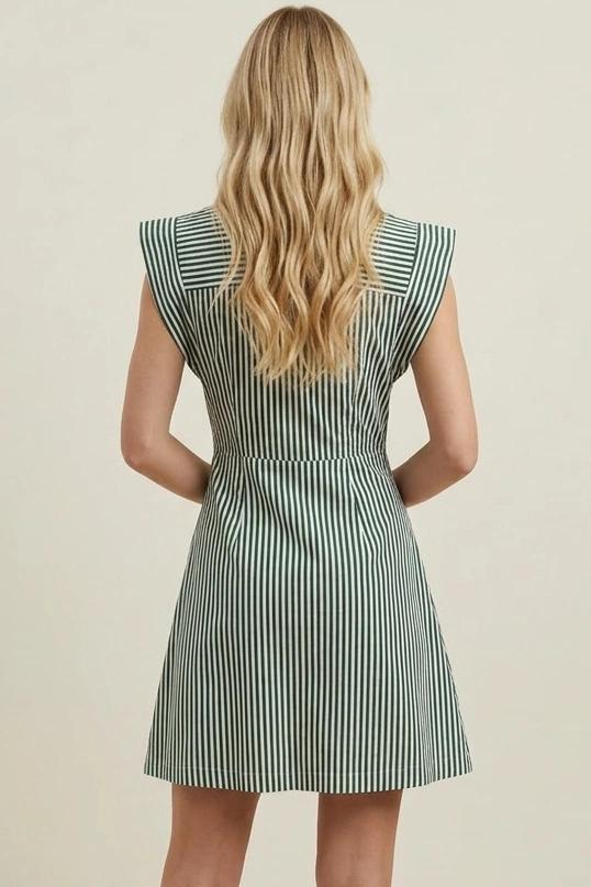 Green Stripe Cap Sleeve Mini