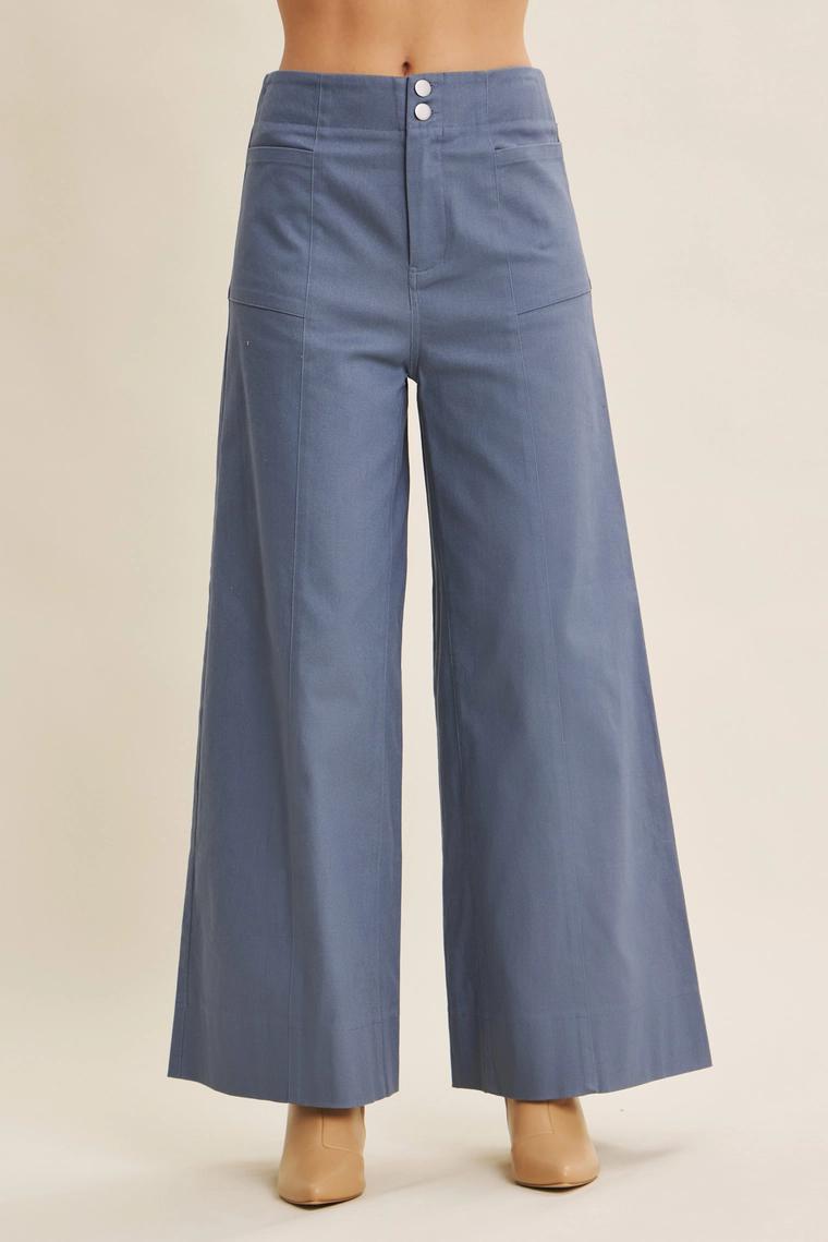 Steel Blue Wide Leg Pants