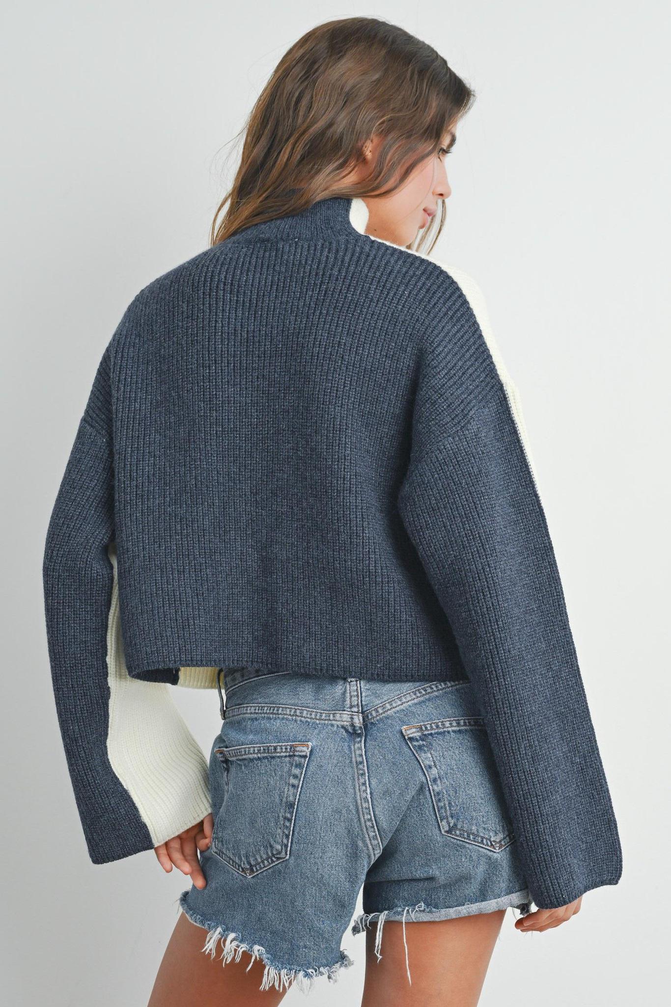 Ivory and Navy Two-Toned Turtleneck Sweater